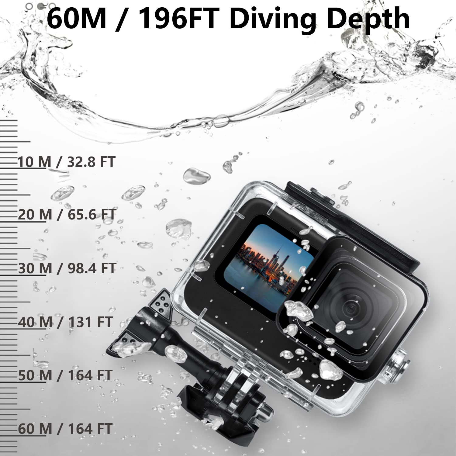 Okfun 60M/169Ft Waterproof Case For Go Pro Hero 12 Hero 11 Hero 10 Hero 9 Black,Protective Underwater Dive Housing Shell With Br
