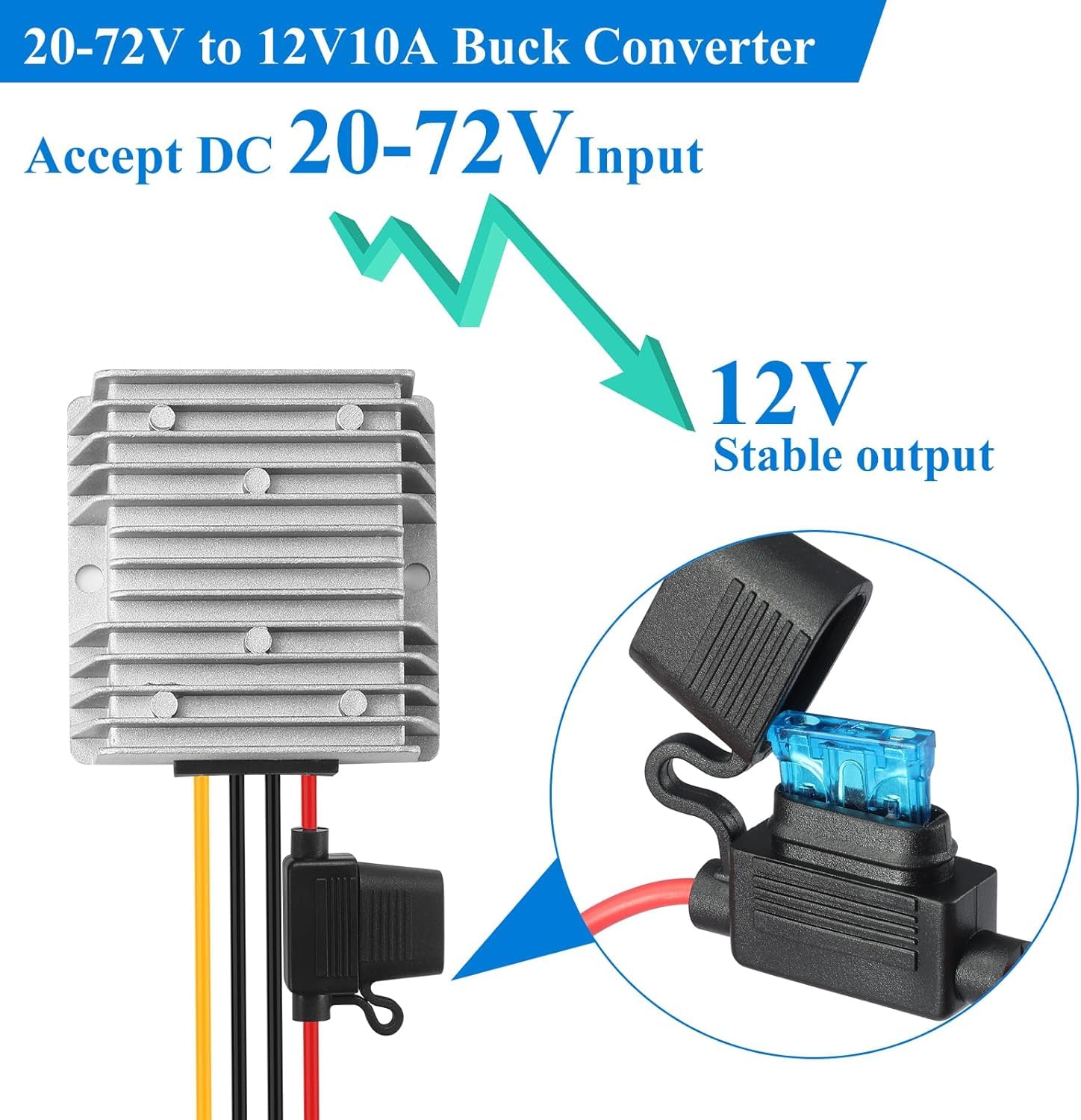 Dc/Dc Converter Buck 20-72V To 12V,Dc/Dc Voltage Converter 24V/36V/48V/60V/72V To 12V 10A 120W Max Power Transformer Waterproof