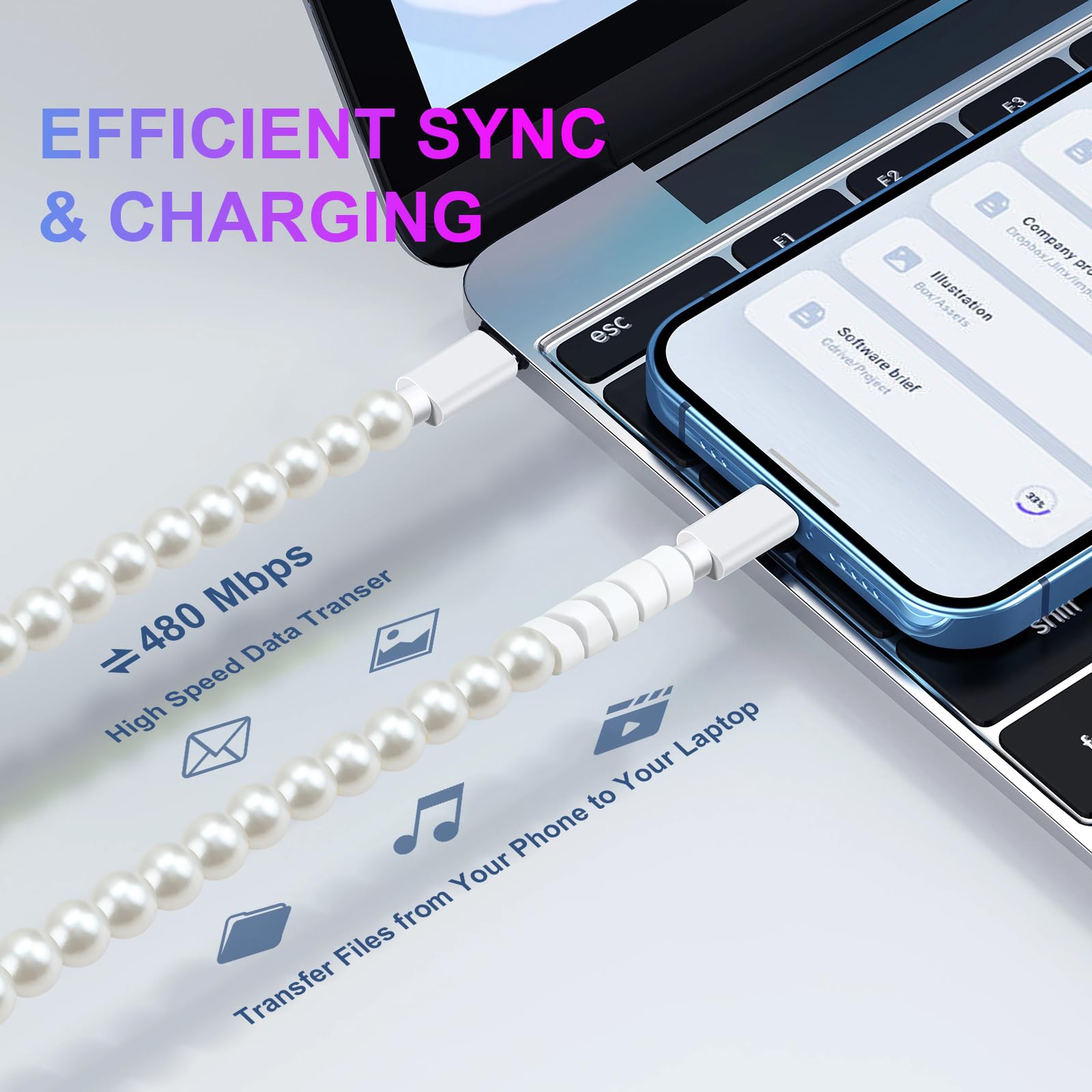 Aolcev Usb C Cable 66W 2 In 1 Multi Usb To Usb C Fast Charging Cable 6.6Ft/2M Long Beaded Phone Charger Pearl Usb Type C Charger