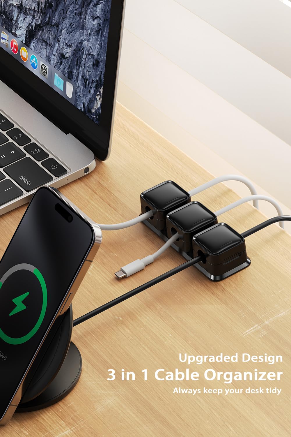 Smofish Cord Organizer, 3 Pack 3 Slot Magnetic Cable Management, Strong Phone Charging Cable Holder Clips, Wire Charger Keeper F
