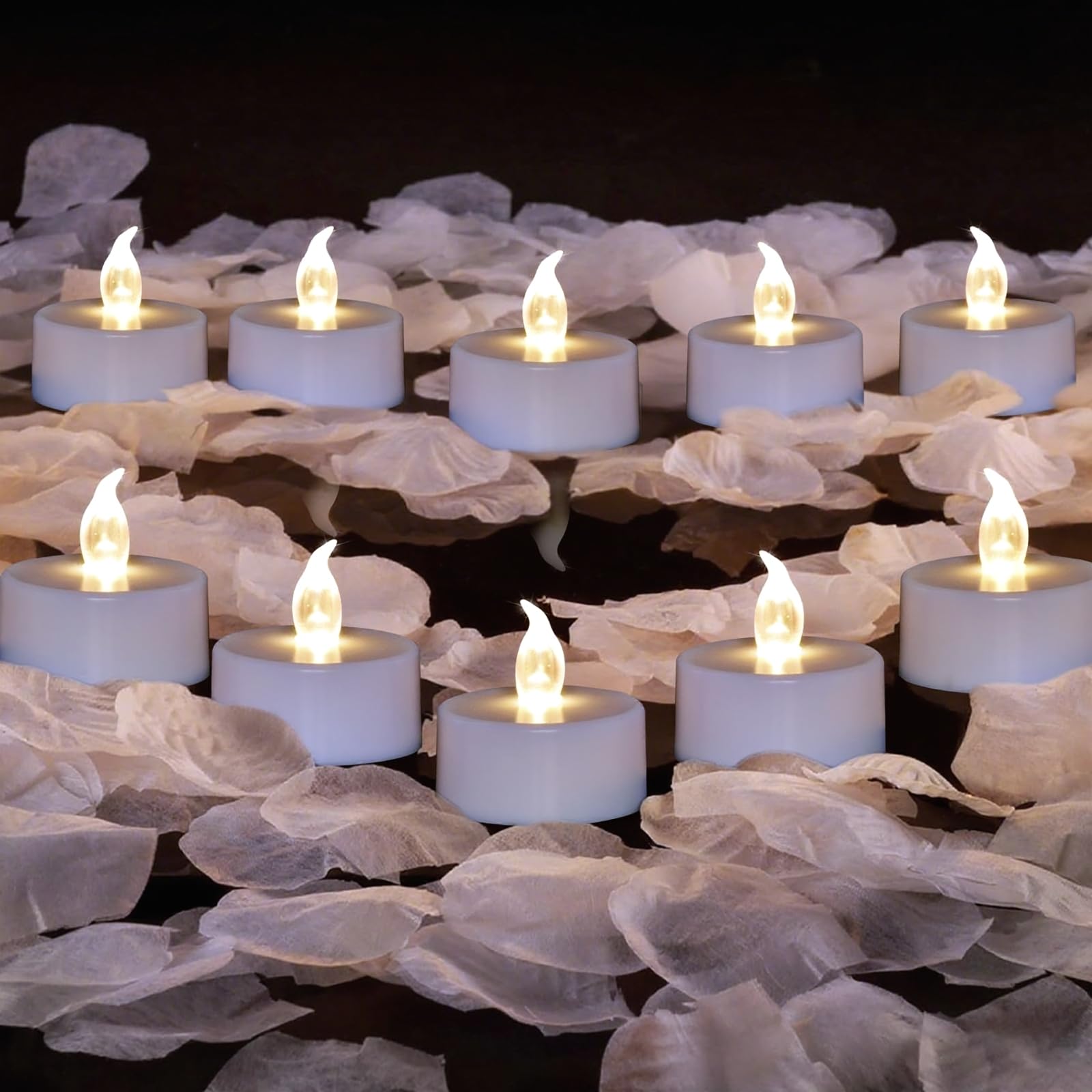 500Pcs Rose Petals with 12LED Tea Lights Candles Set, Artificial White Rose Petals and Flameless Candles Set for Anniversary, Va