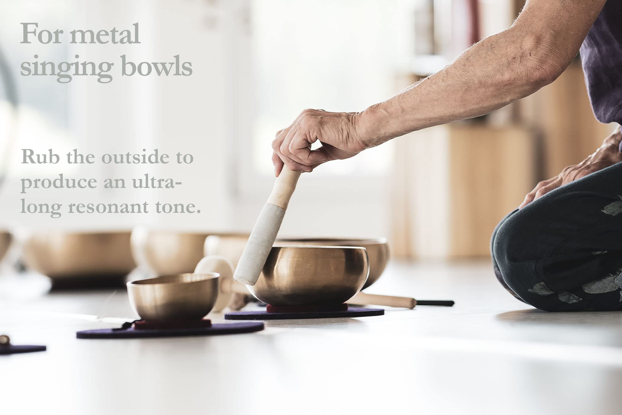 Singing Bowl Resonant Mallet Striker, Leather Finish With Wood Body   Made In India   For Meditation, Sound Healing Therapy And