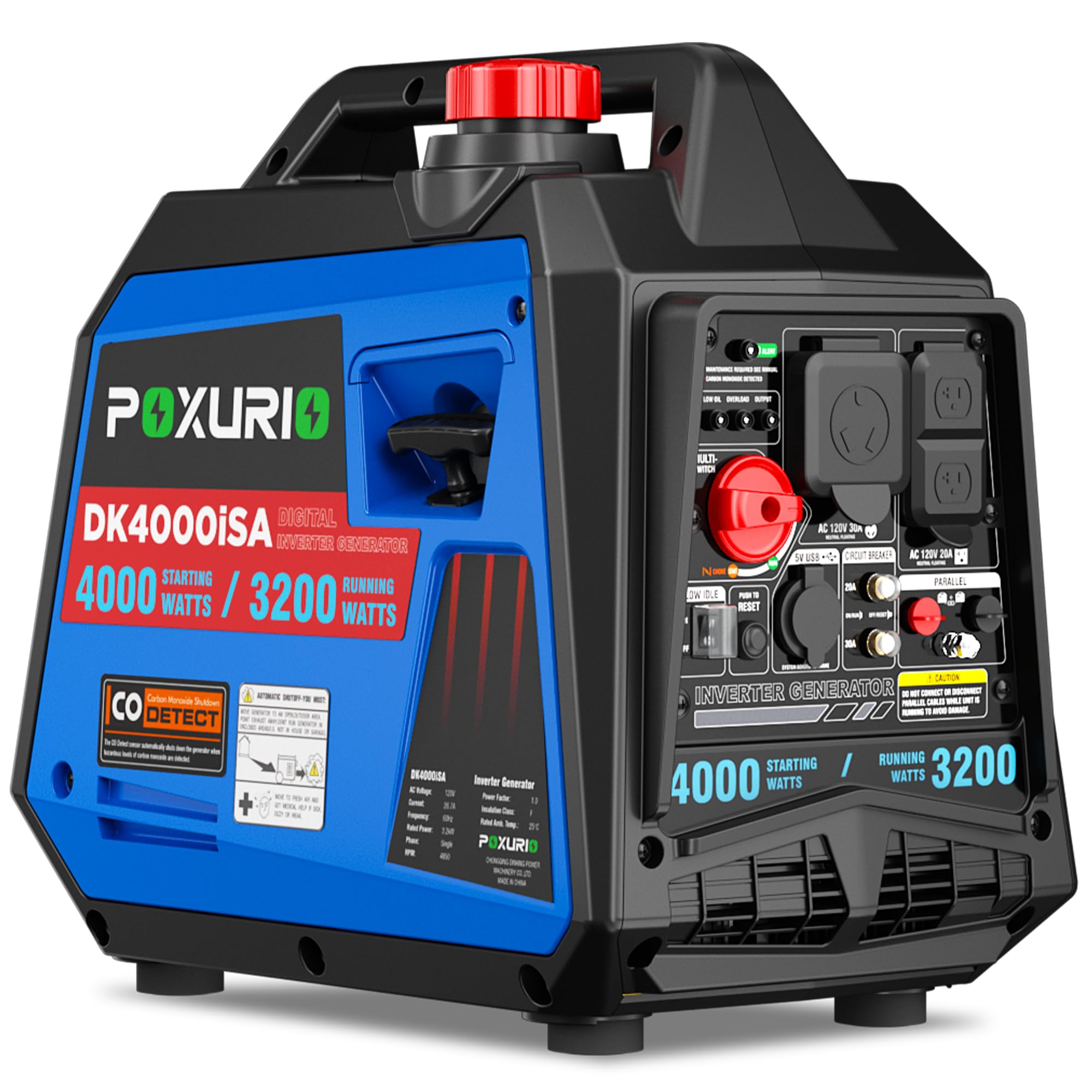 Poxurio 4000 Watt Inverter Generator, 120V Gas Powered Generator Super Quiet, Co Alarm/Rv Ready/Epa For Rv, Camping And Home