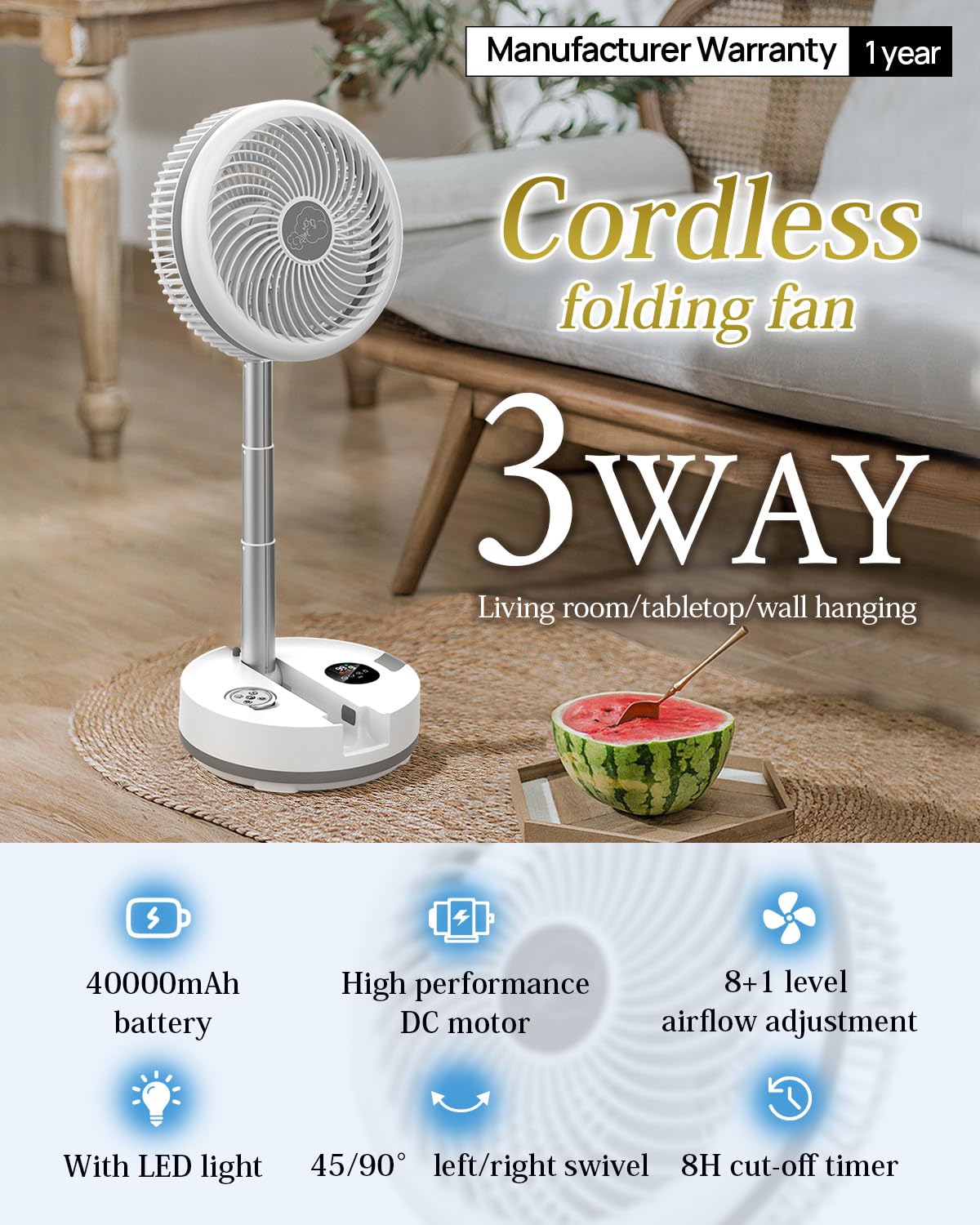 10 Inch Portable Fan Battery Operated Fan, Oscillating Rechargeable Fan With 40000Mah, Remote Control Led Lights, 114Hr Run Time