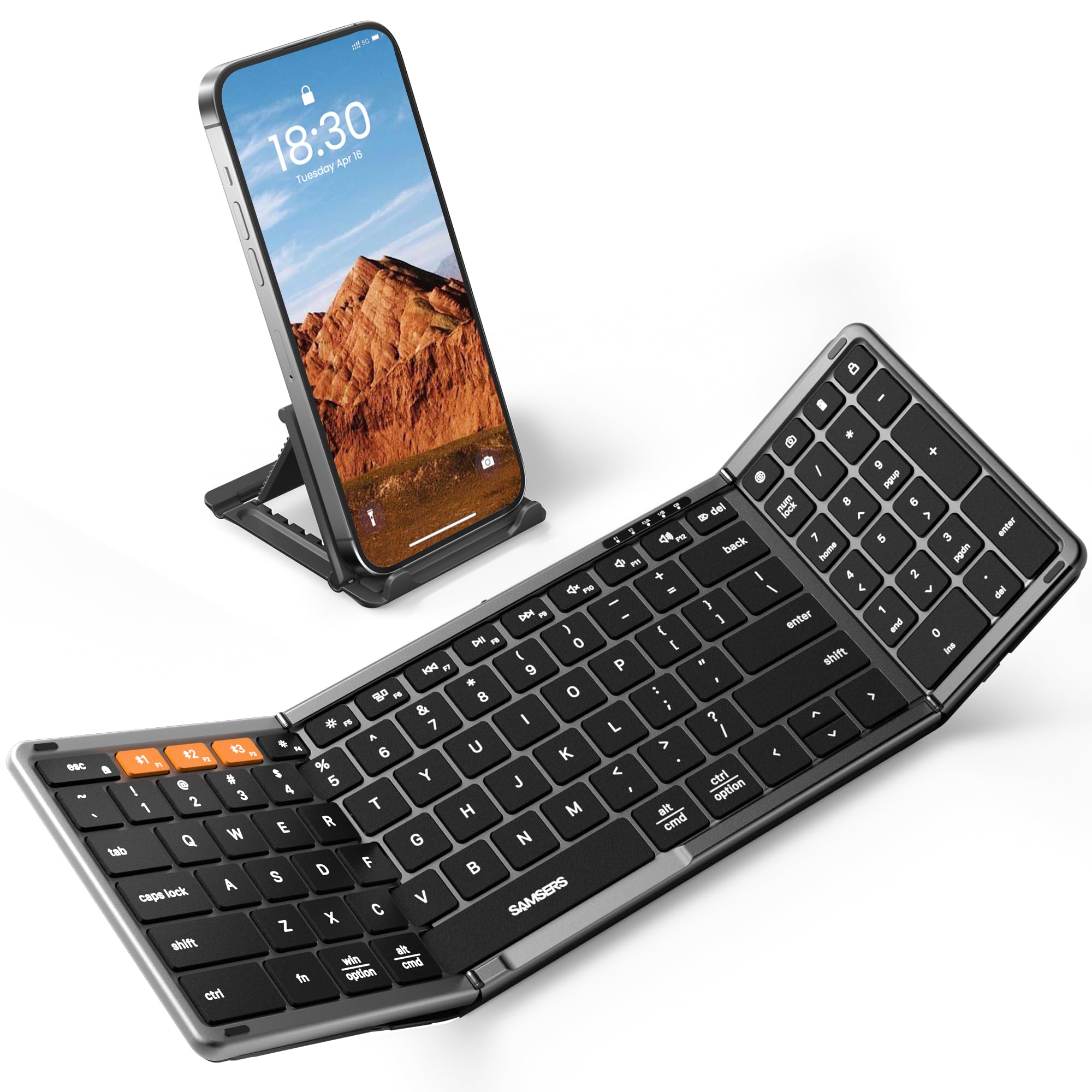 Samsers Foldable Bluetooth Keyboard With Numeric Keypad, Full Size Wireless Folding Keyboard With Pu Leather, Portable Travel Ke