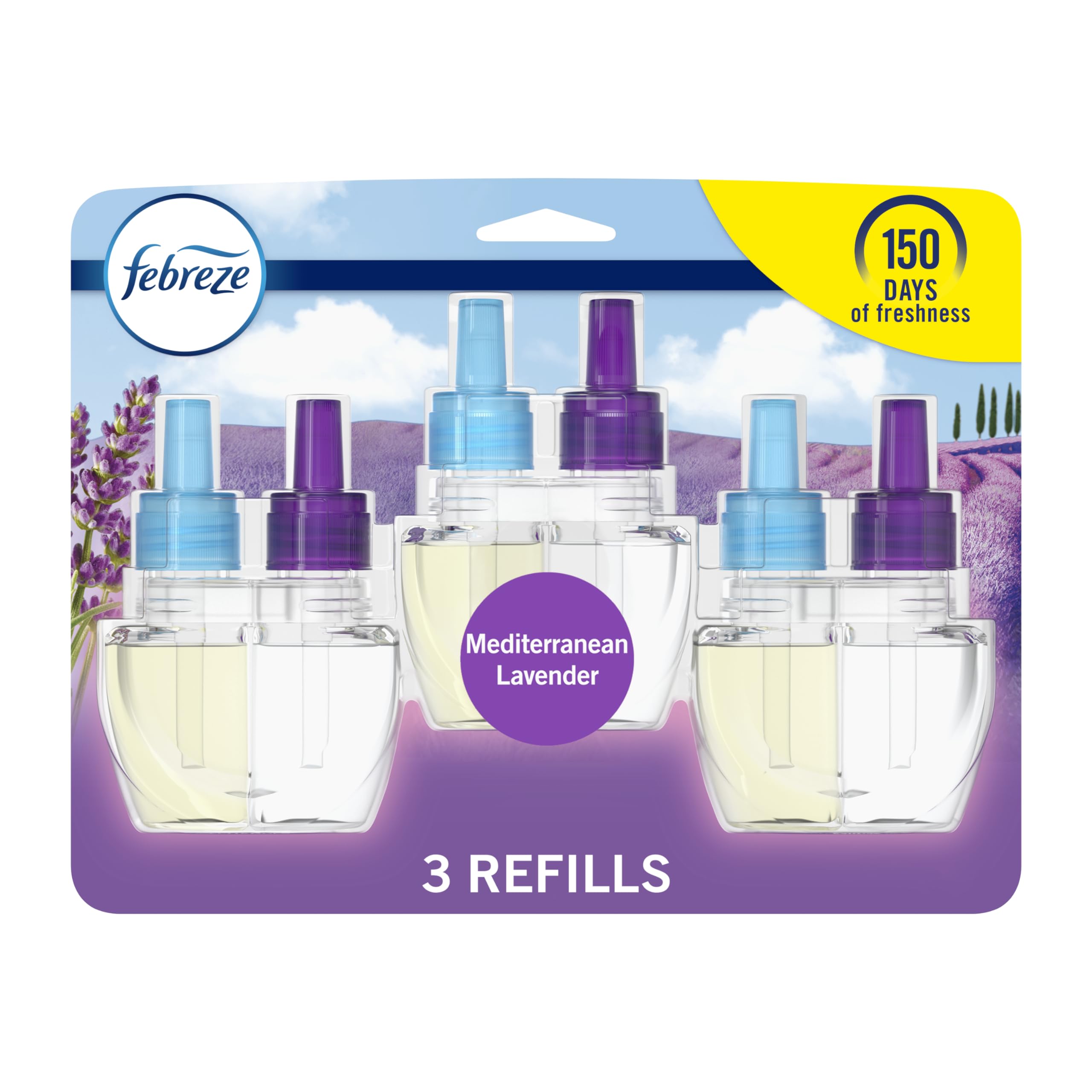 Febreze Plug In Air Fresheners, Mediterranean Lavender, Odor Eliminator For Strong Odors, Scented Oil Refill (3 Count)