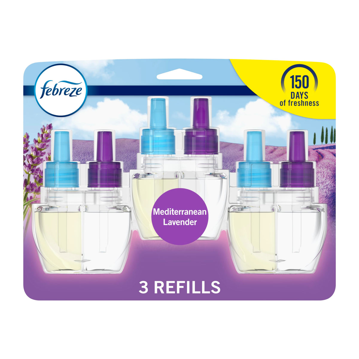 Febreze Plug In Air Fresheners, Mediterranean Lavender, Odor Eliminator For Strong Odors, Scented Oil Refill (3 Count)