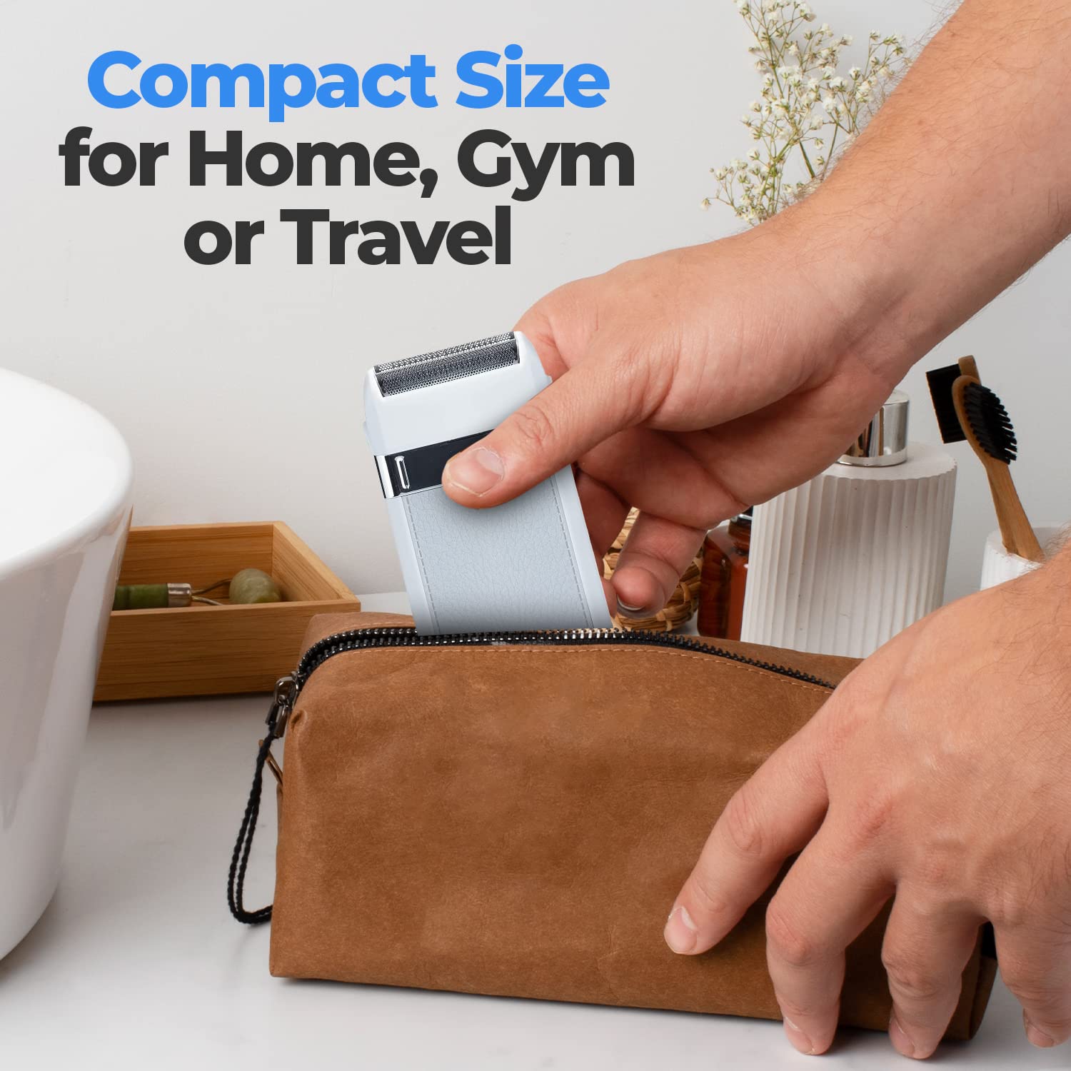 Pop Sonic Zip Compact Shaver For Men   Advanced Foil Technology Men'S Electric Shavers   White/Grey Splash Proof Face Shaver   W