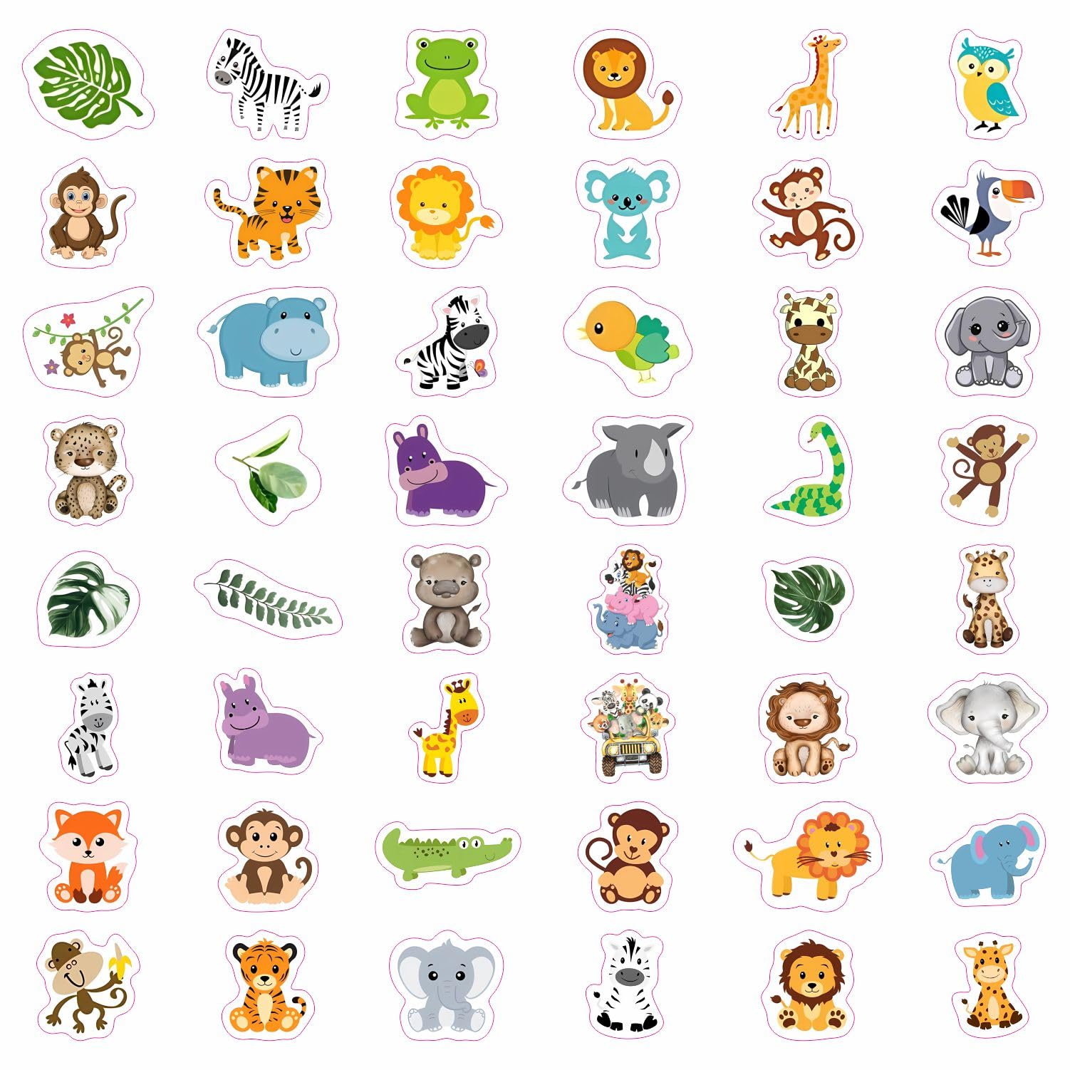 100Pcs Safari Animal Stickers, Jungle Stickers, Safari Party Favors, Safari Birthday Party Decorations, Jungle Safari Decoration