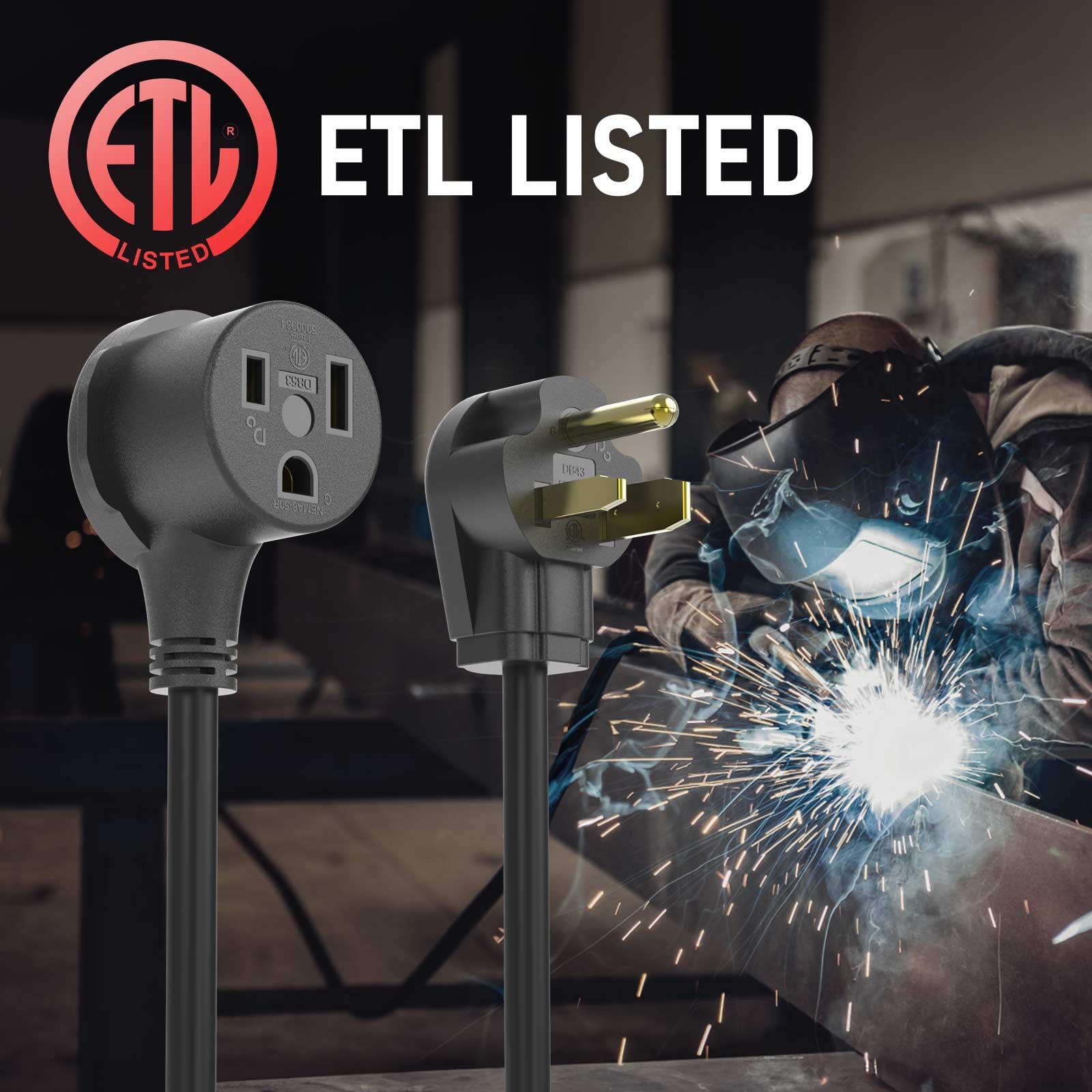 Yeswelder 20Ft 15Amp 12Awg Welder Extension Cord,250 Volt Welding Cord,Nema 6 50 Power Extension Welding Machine Cord With Etl A