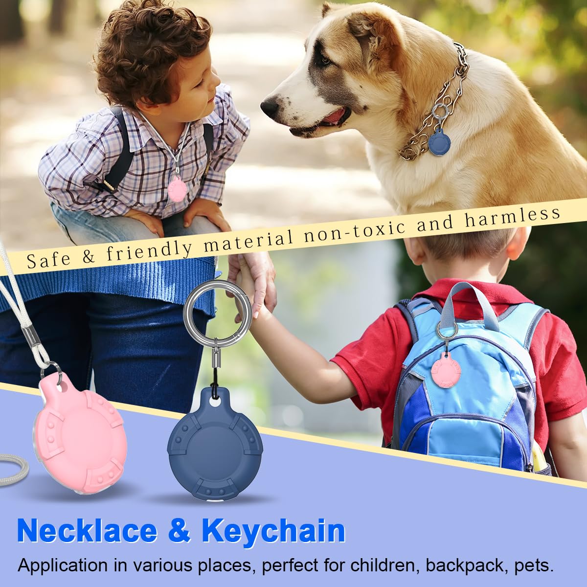 [4 Pack] Compatible For Air Tag Holder Waterproof, Kids Air Tag Bracelets & Kids Air Tag Necklace Adjustable | Full Coverage | S