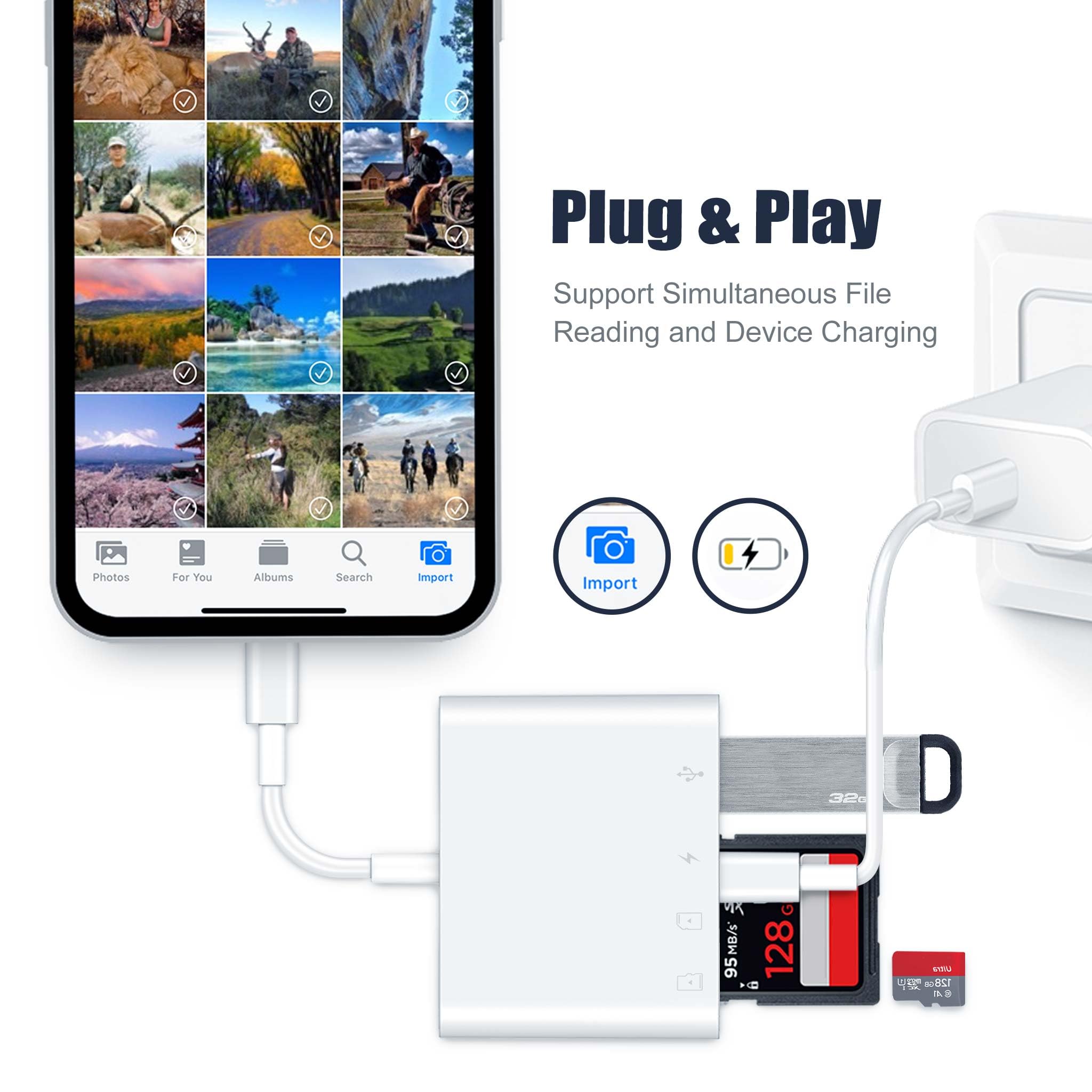 Sd Card Reader For Iphone/Ipad,Puavntview 4 In 1 Micro Sd Card Adapter,Memory Sd Card Reader Trail Camera Viewer For Iphone Ipad