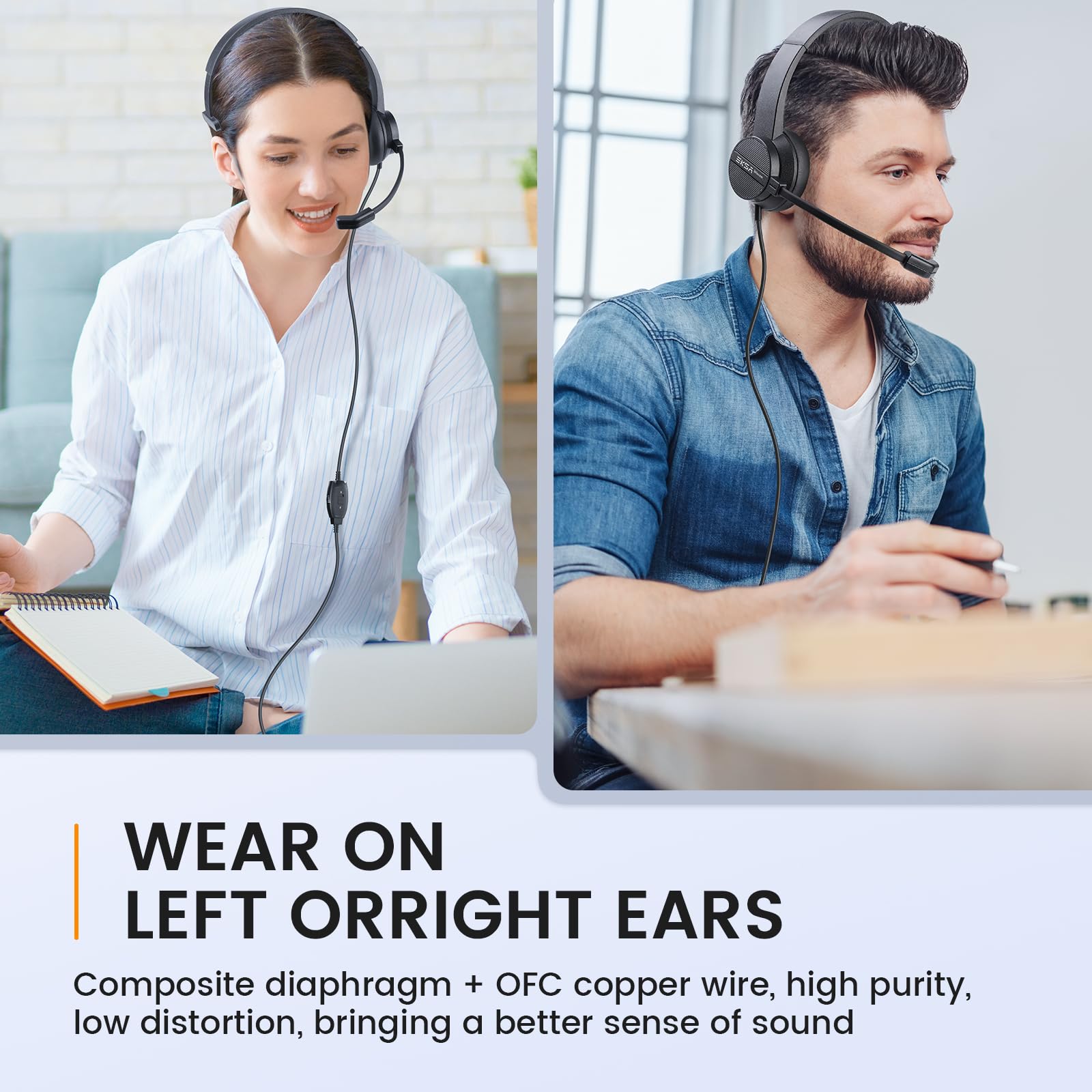 Eksa H15 Headset With Microphone For Laptop, Pc Headset With Mic Noise Cancelling, 3.5Mm Cable, In Line Volume Control & Mute, W