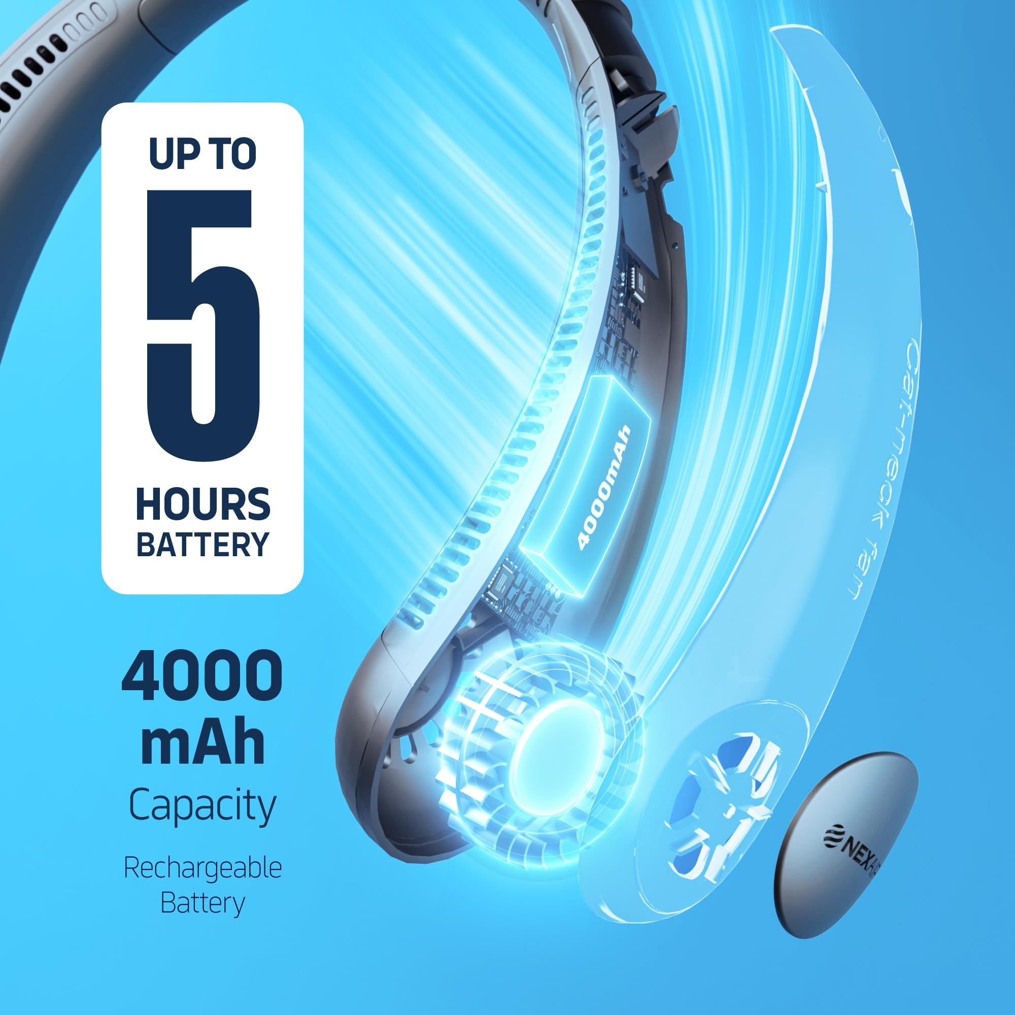 Nexair Portable Neck Fan   3 Speed Rechargeable Bladeless Neck Fan, Adjustable Personal Black Neck Fan For Women & Men Modern De