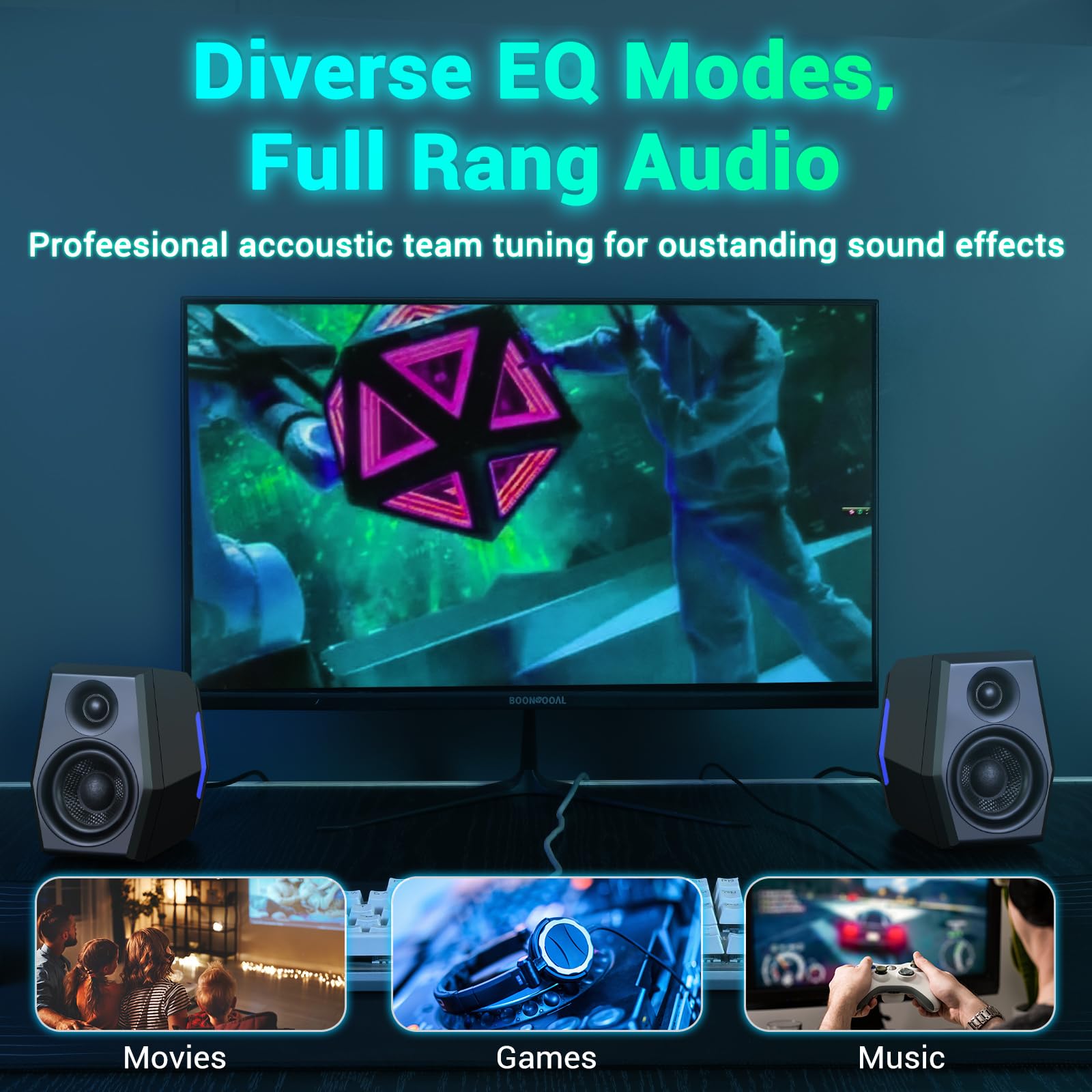 Sanyun Sw209 3'' 36W Computer Gaming Pc Speakers   Built In 24Bit Dac Dynamic 3D Surround Sound   Bluetooth Usb 3.5Mm Aux Inputs