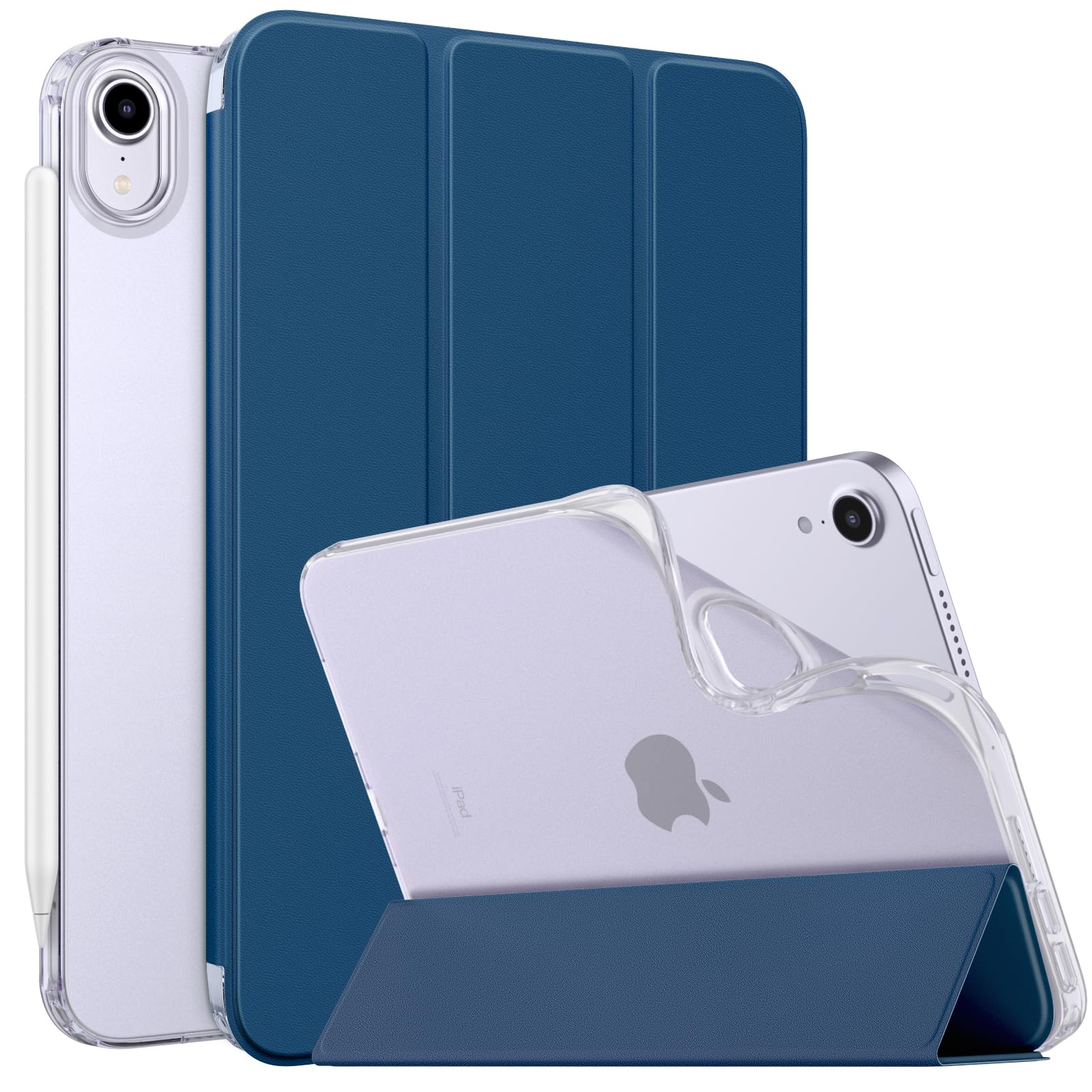 MoKo Case Fit New iPad Mini 7 (A17 Pro) 2024, iPad Mini 6th Generation Case 2021 (8.3 inch), iPad Mini 6 Case, Soft TPU Translucent Frosted Back Cover Case for iPad Mini 7th, Dark Sea Blue