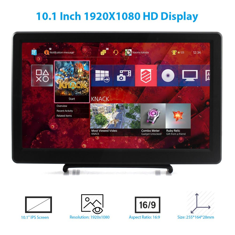 Elecrow Portable Monitor 10.1 Inch Screen Ips Monitor 1920X1080P With Hd Vga Port Build In Speakers Vesa Mount For Raspberry Pi