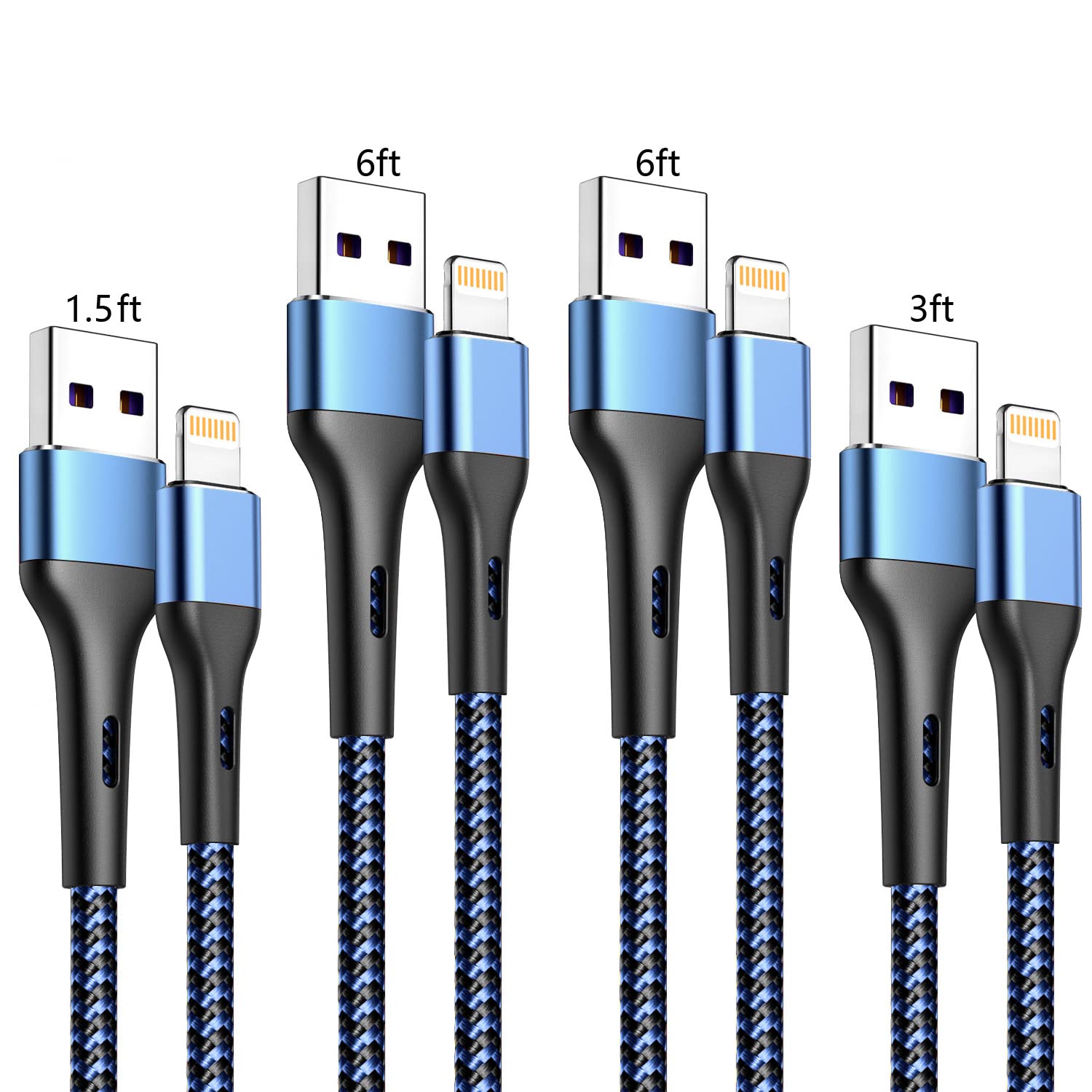 4Pack Iphone Charger Cord, [Apple Mfi Certified] Lightning Cable 1.5/3/6/6Ft Iphone Charger Cable Fast Charging Cable For Iphone 13 12 Pro Max Mini 11 Pro Xs Xr X 10 8 7 Plus 6S 6 Se 2020 Ipad Ipod