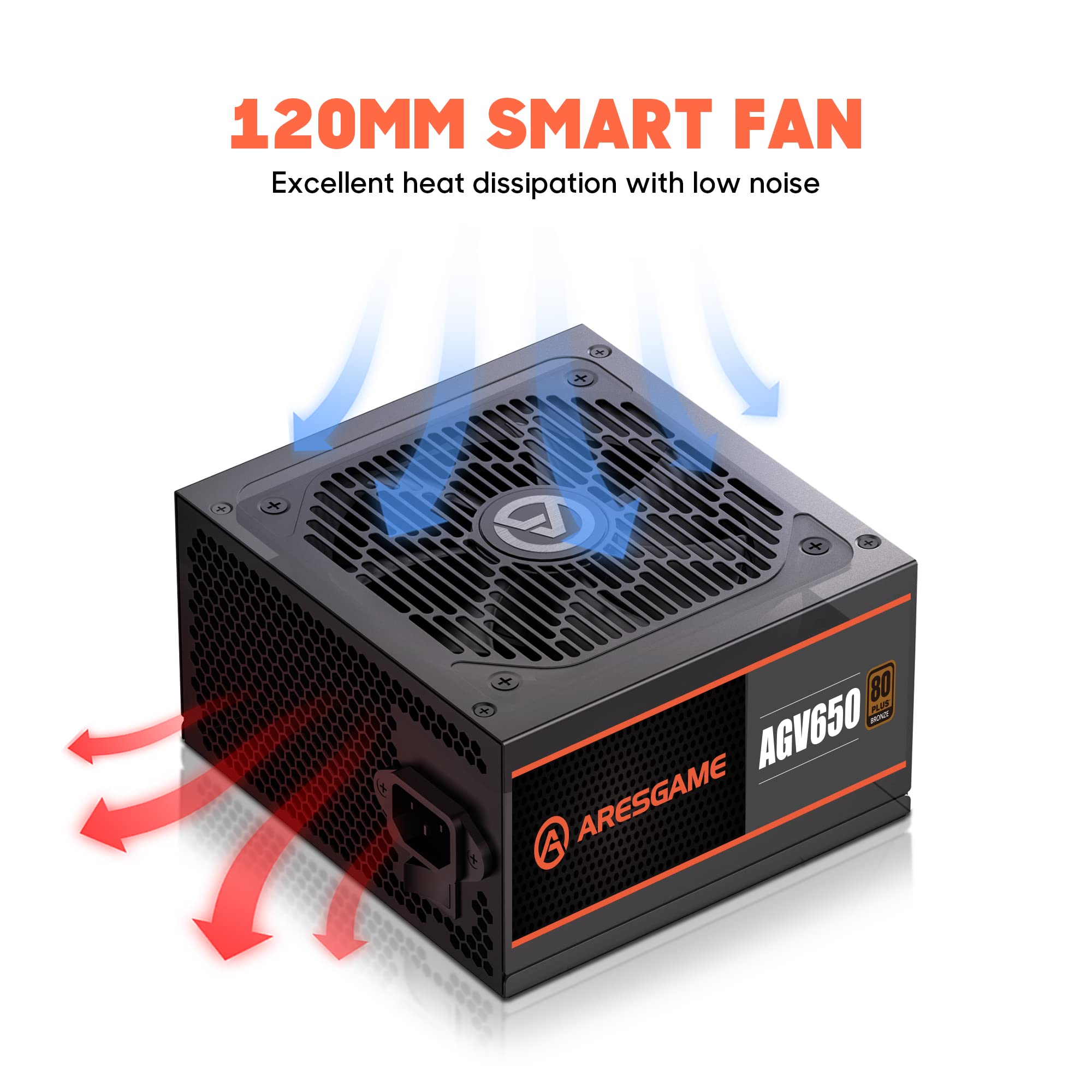 ARESGAME AGV Series 650W Power Supply - 80 Plus Bronze Certified, Non-Modular, Model HU-XI-201, 5 Year Warranty