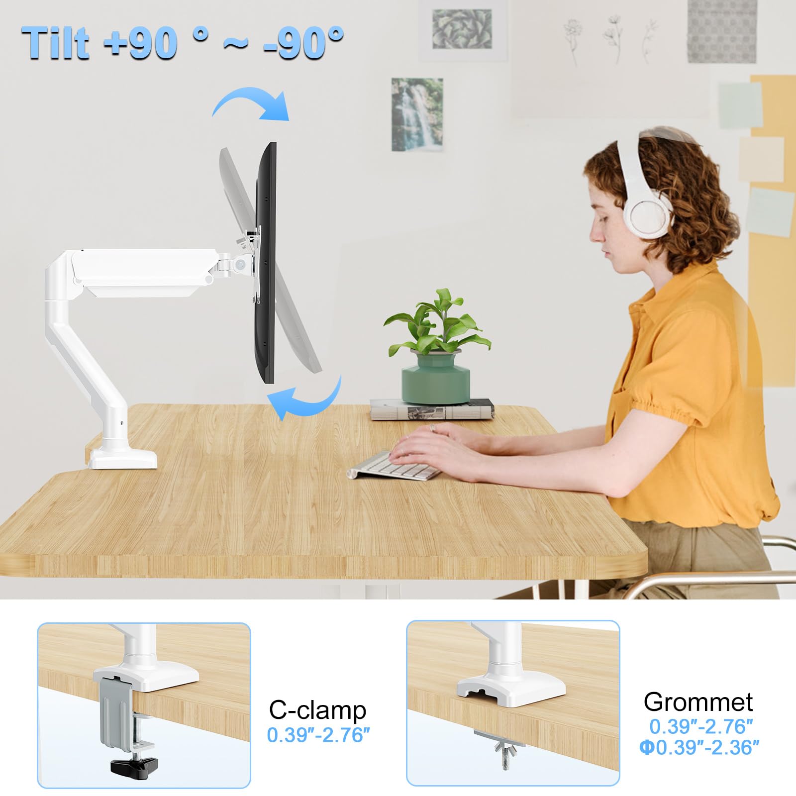 Ergofocus Single Monitor Mount Arm Fits Monitor Up To 32 Inch, Monitor Desk Mount Holds 4.4 19.8Lbs Computer Screen, Full Motion