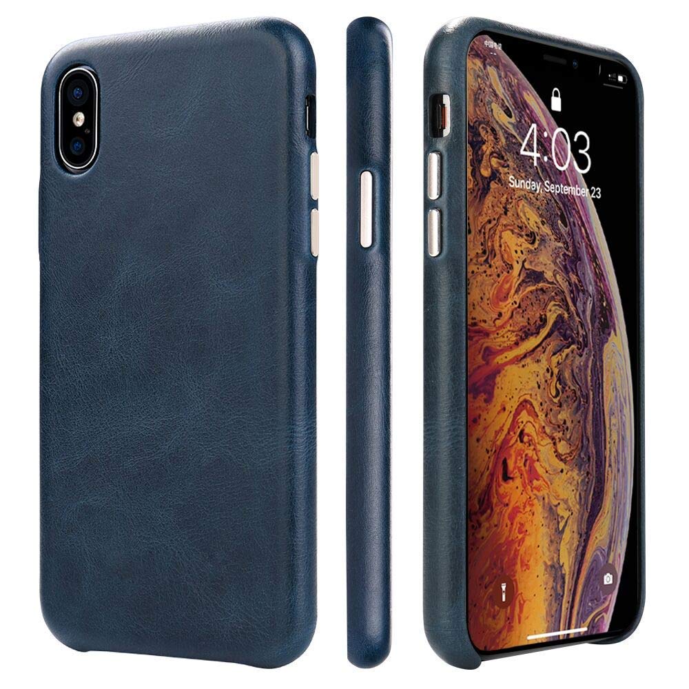 Toovren Iphone X Leather Case Iphone X/Xs Genuine Leather Cover Case Protective Ultra Thin Vintage Anti Slip Grip Shell Hard Bac