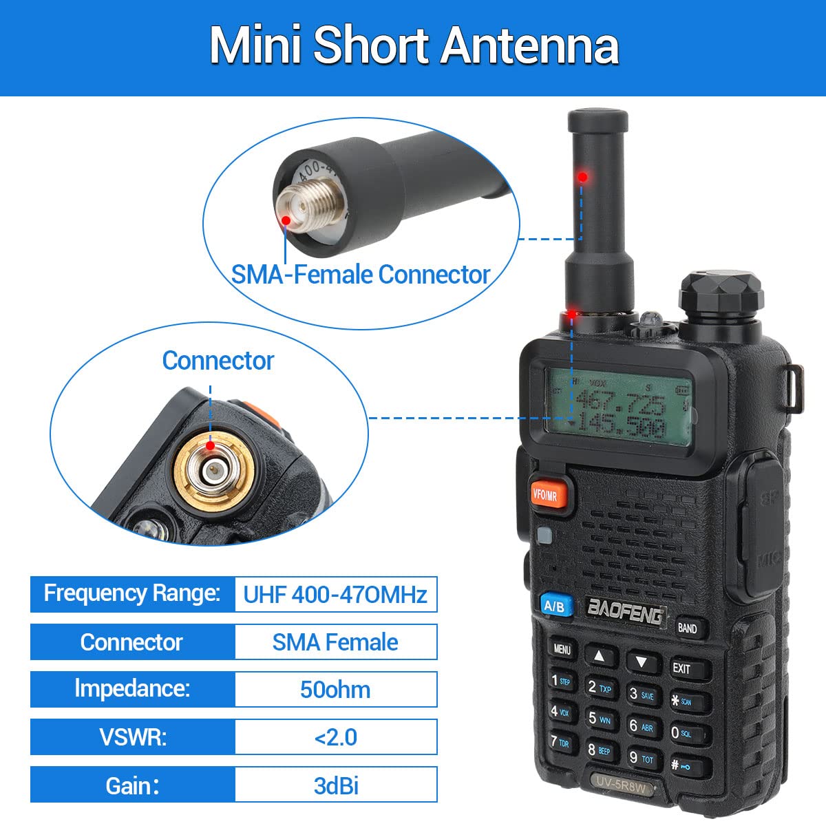 Baofeng Antenna Stubby Antenna Uhf 400 470Mhz Two Way Radio Antenna Replacement Walkie Talkie Mini Antenna 1.77Inch Sma Female F