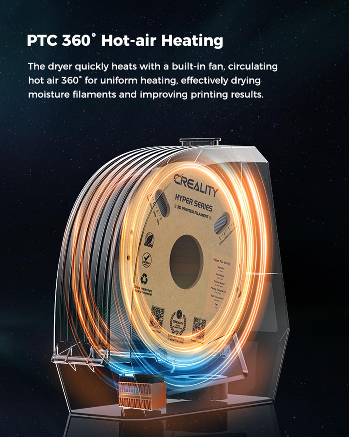 Creality Official Space Pi Filament Dryer, 360 Hot Air Heating 3D Printer Filament Dryer Box With Fan, Upgraded Filament Dehydra