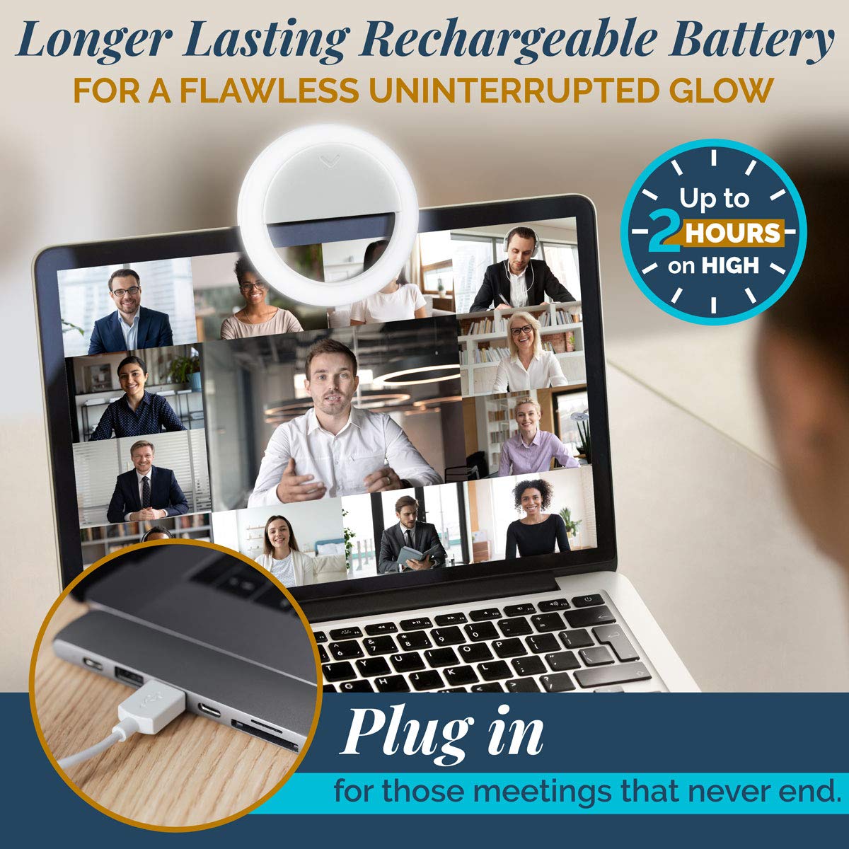 Gearlight Selfie Ring Light For Computer Or Phone   Iphone Compatible Led Lighting For Laptop Webcam, Video Recording   Recharge