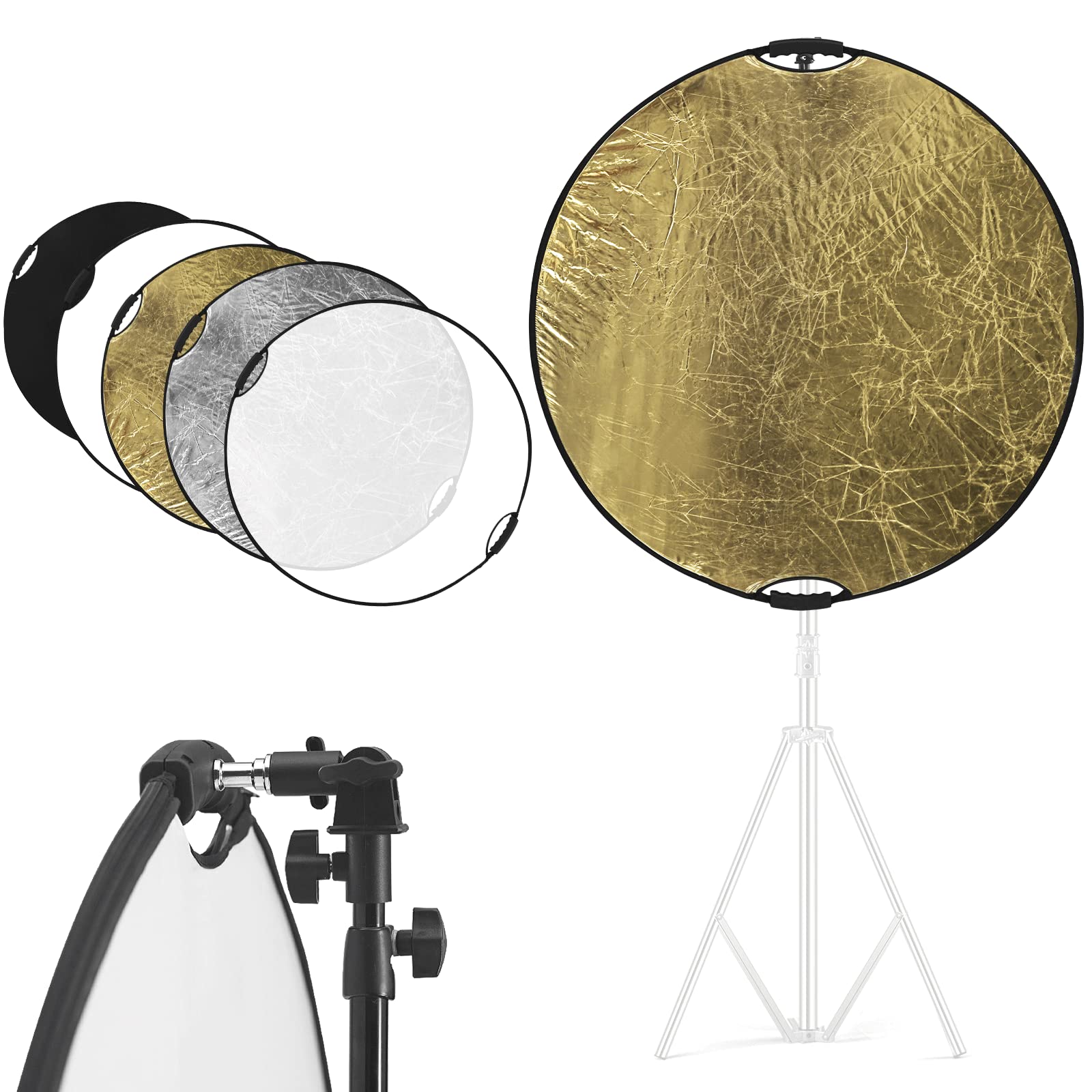Wellmaking 32 Inch (80Cm) Reflector Photography, Collapsible Light Reflector With Bag & Tilt Adapter, 5 In 1 Handle Reflector Fo