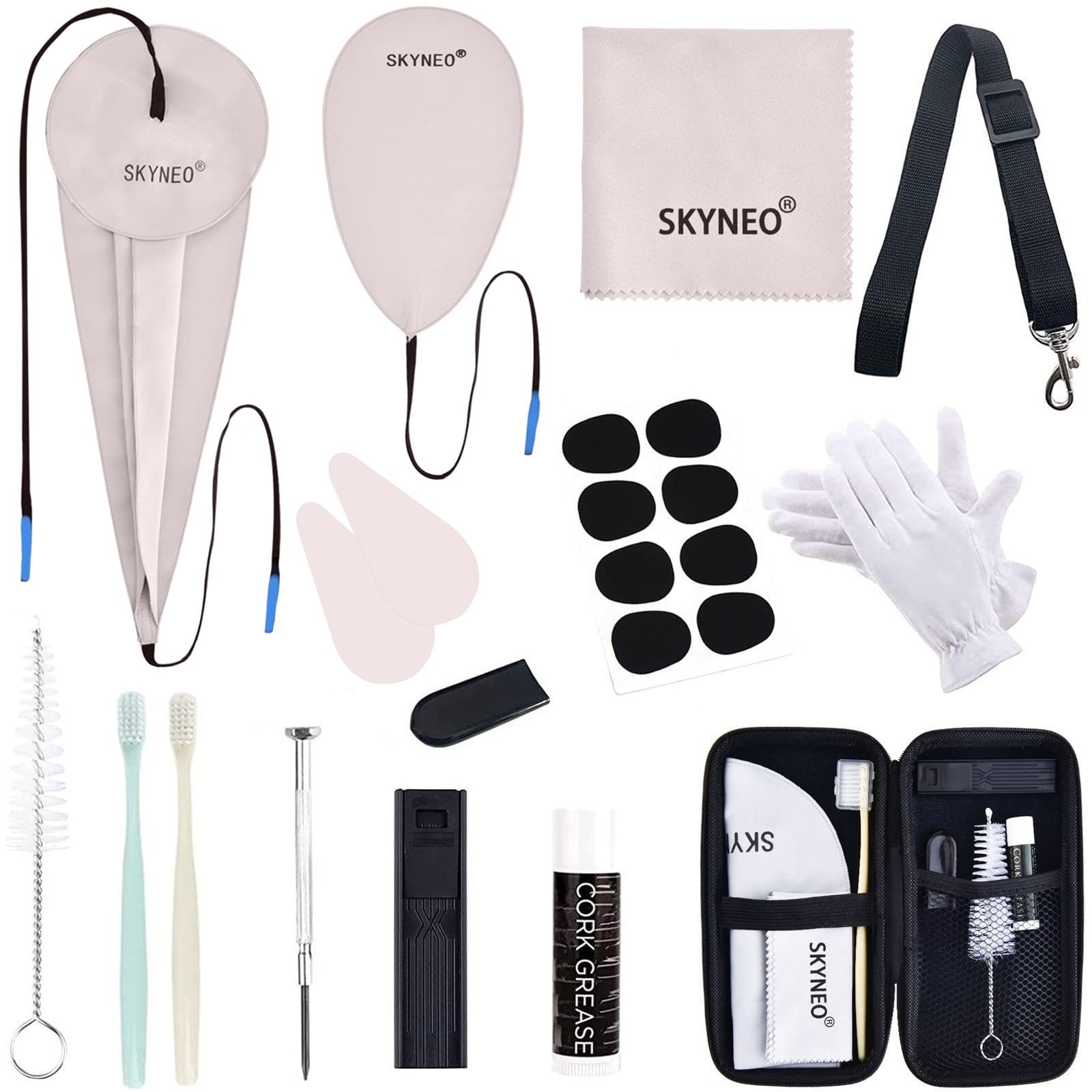 Skyneo Saxophone Cleaning Kit, Clarinet Cleaning Kit With Maintenance Kit,Cork Grease,Swab,Mouthpiece Cushions,Strap,Cleaning Cl