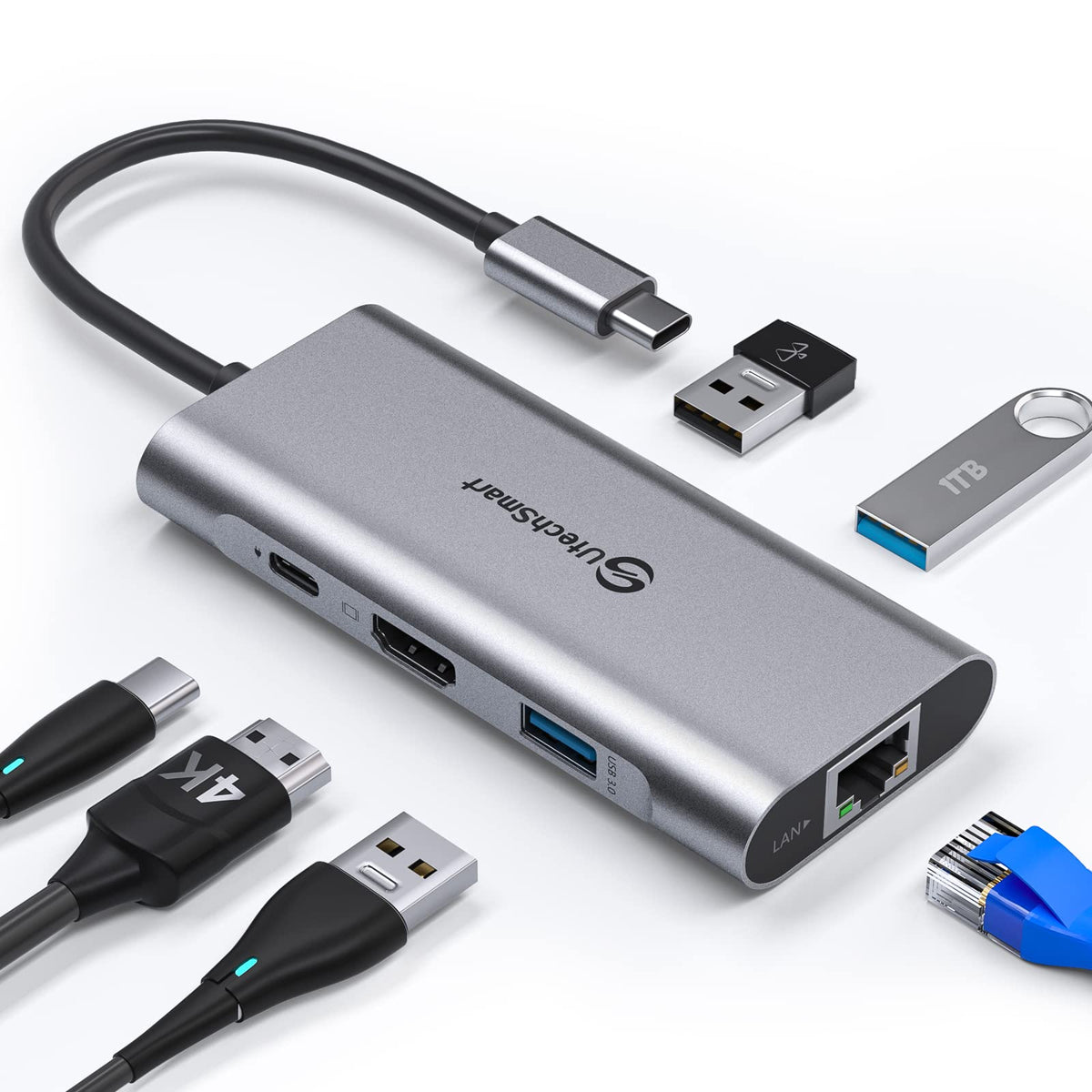 Utechsmart Usb C Hub, Usb C Ethernet Multiport Adapter, 6 In 1 Usb C To Hdmi Dock Compatible For Macbook Pro/Air, Chromebook, De