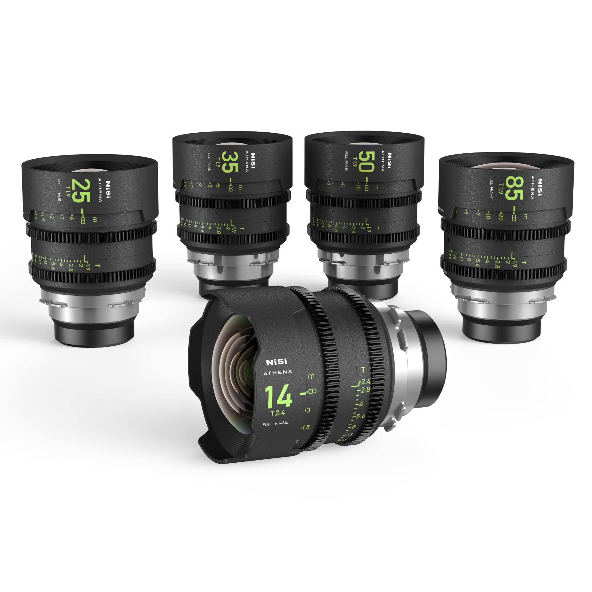 Nisi Athena Prime 5 Lens Kit Compatible With Arri Pl Mount Cameras | 14Mm T2.4, 25Mm T1.9, 35Mm T1.9, 50Mm T1.9, 85Mm T1.9, With