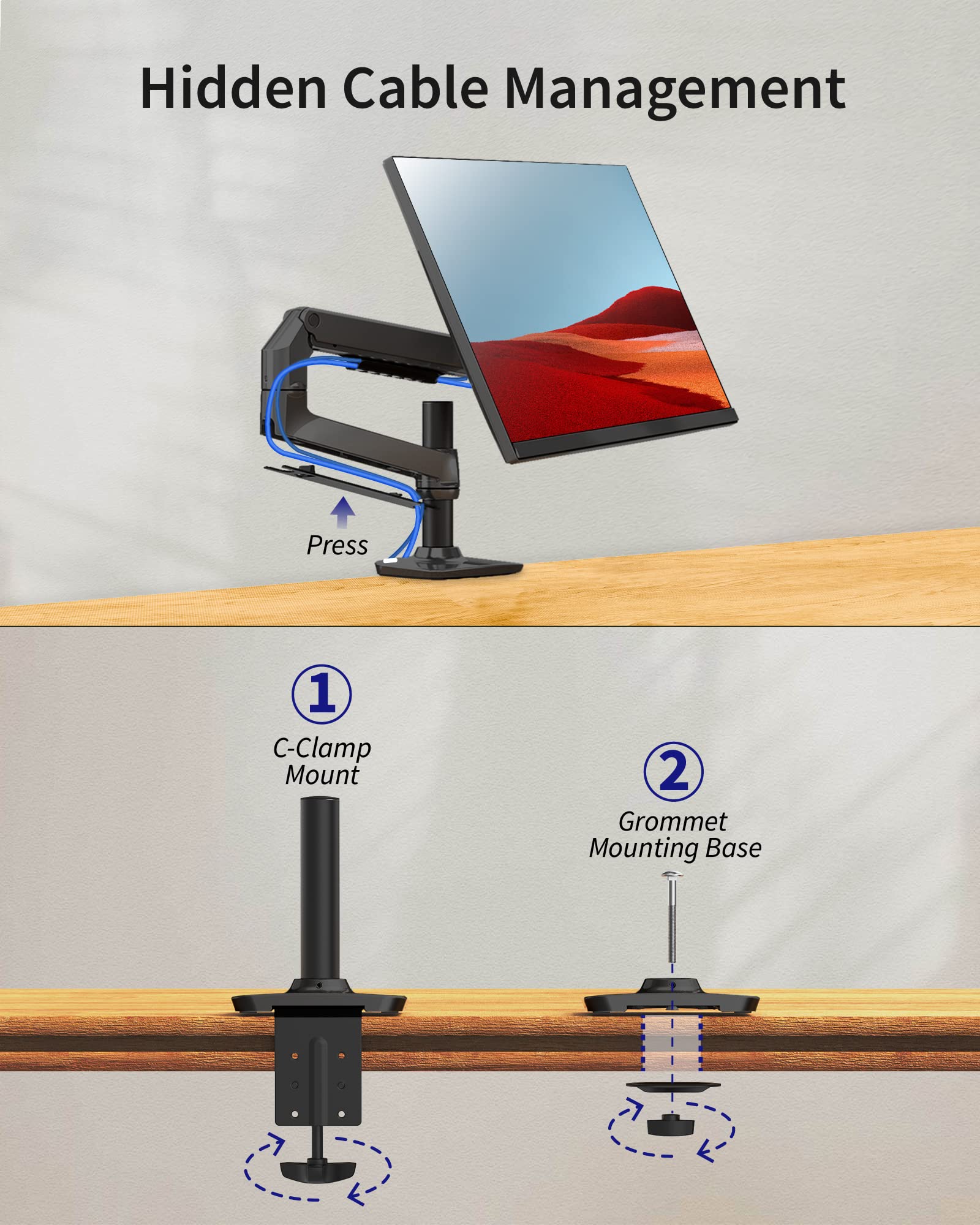 Ergounion Single Monitor Mount   Single Monitor Arm Desk Mount, Fully Adjustable Computer Monitor Arm With Vesa Mount | Fits 13