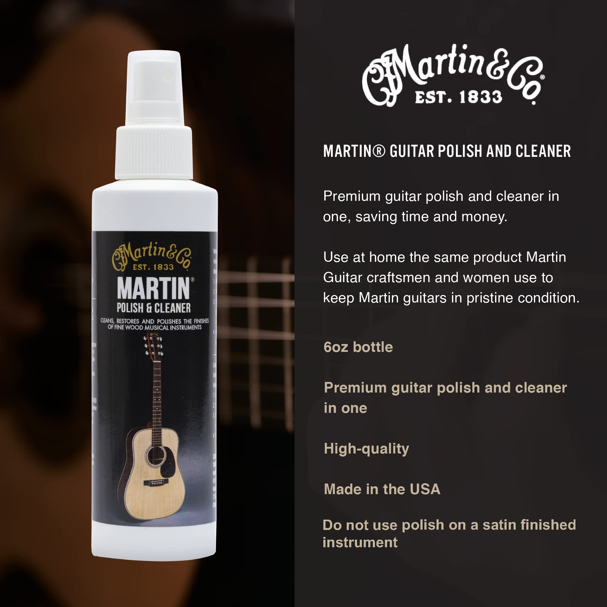 Martin Guitar Polish And Cleaner, All In One Guitar Cleaner, 6 Ounces