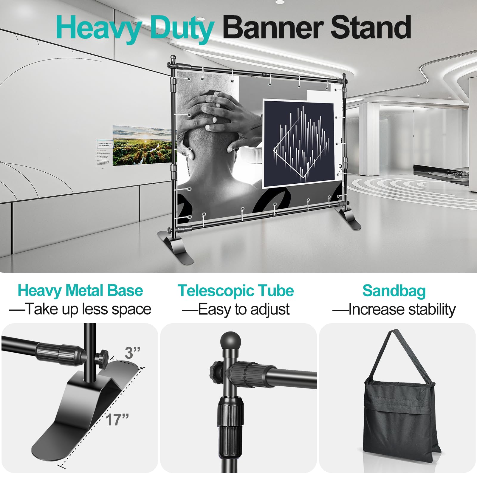 Emart 10 X 8Ft (W X H) Photo Backdrop Banner Stand   Adjustable Telescopic Tube Trade Show Display Stand, Step And Repeat Frame