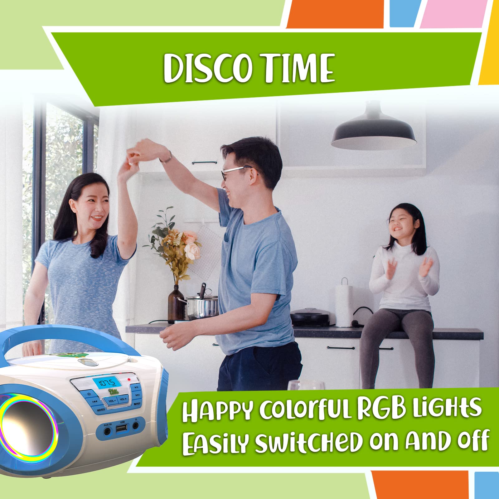 Tinygeeks Tunes Kids Boombox Cd Player For Kids   New 2023   Fm Radio   Batteries Included   Cute White Radio Cd Player With Spe