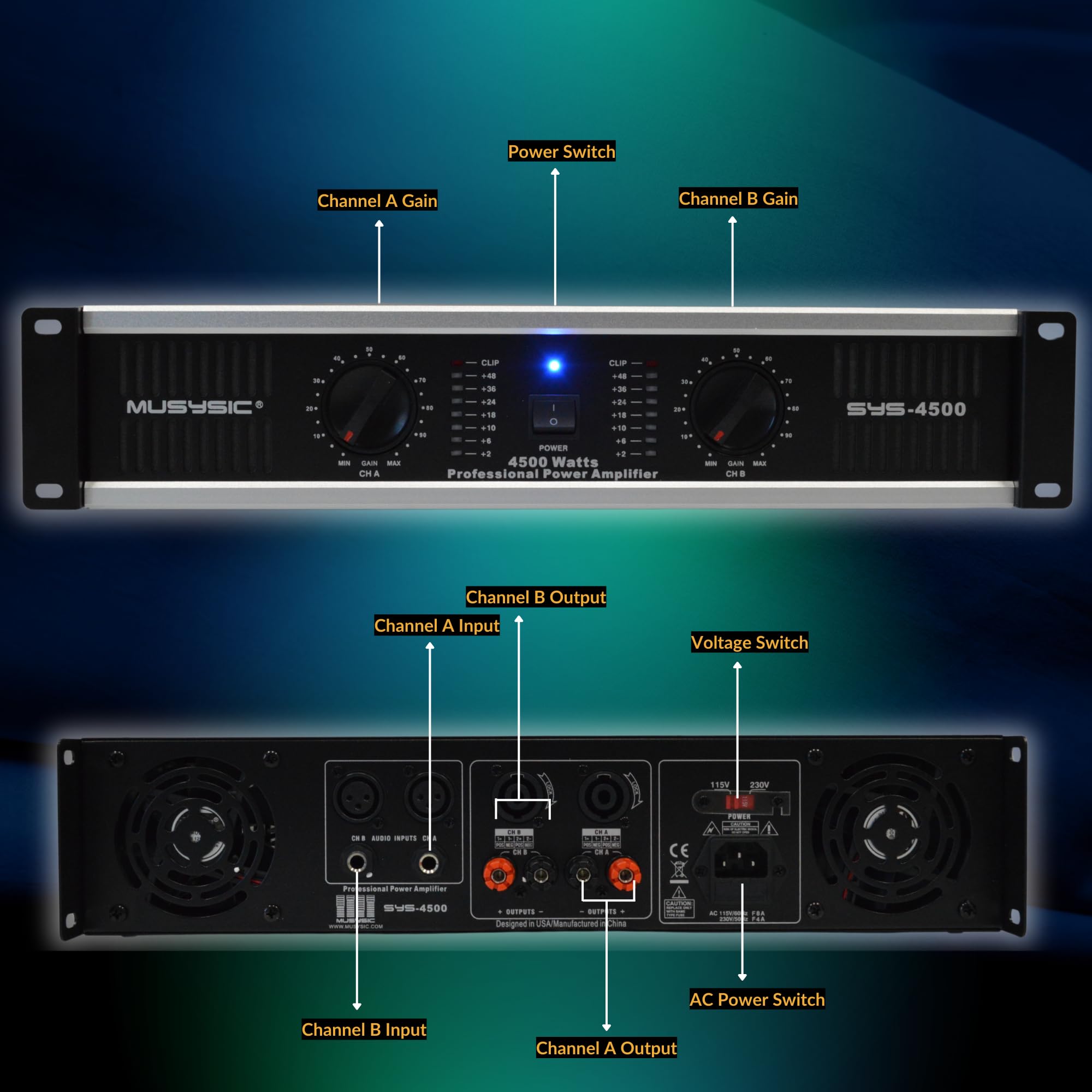 Musysic 2 Channel Power Amplifier Distortion Free And Clear Sound   Professional 2U Chassis Rack Mount Amplifiers For Djs/Expert