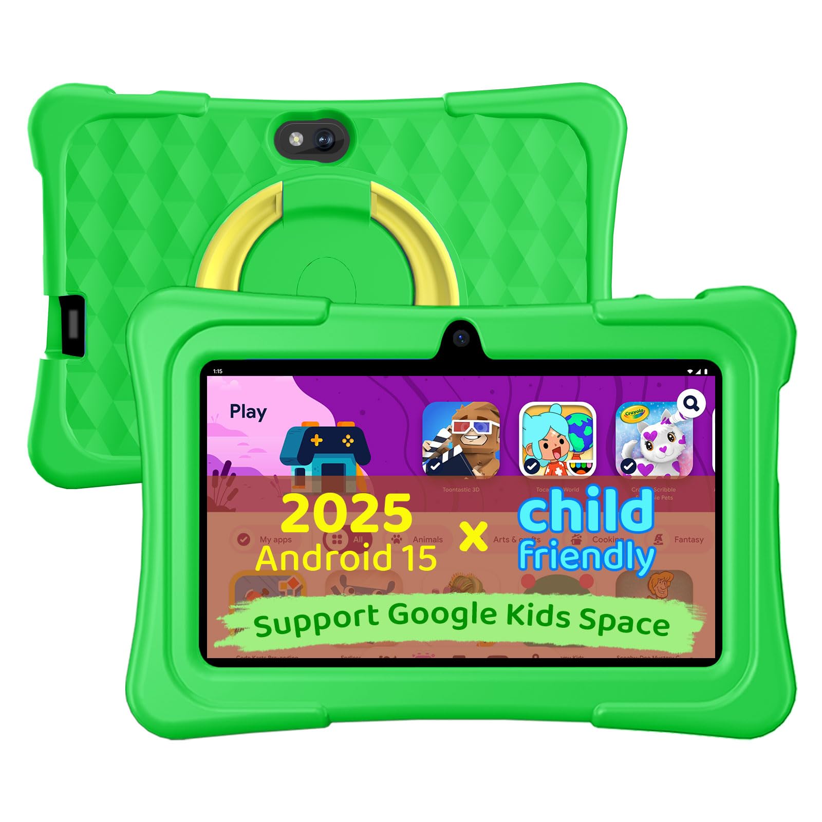 aiprotablet Kids Tablet, 7 inch Android 15 Tablet for Kids, 8GB+32GB 1TB Expand, Quad-Core Toddler Tablets with Shockproof Case,