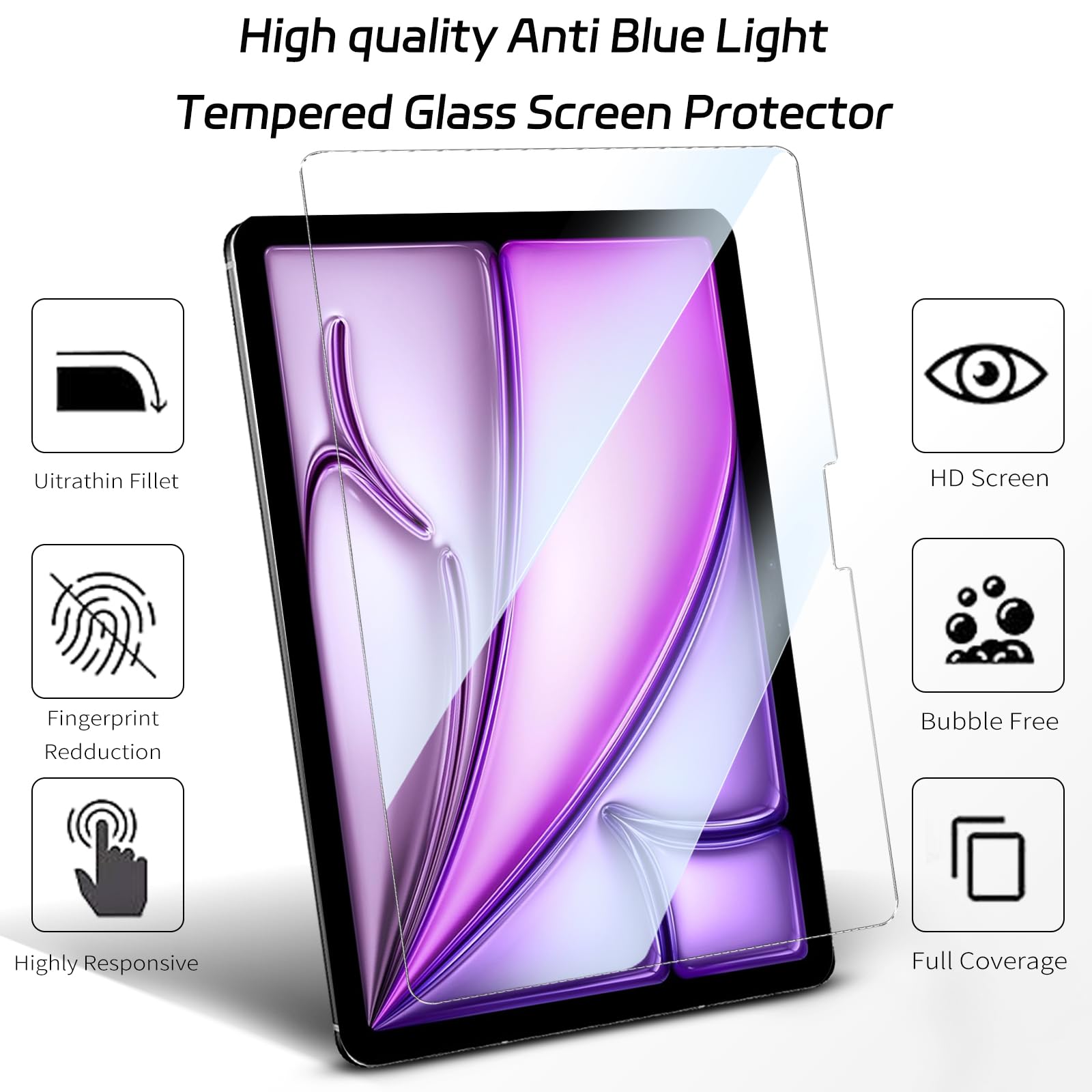 Zenrich [2Pack Tempered Glass Screen Protector For Ipad Air 11 Inch (M2 6Th Generation,2024 New Released) With [Anti Blue Light]