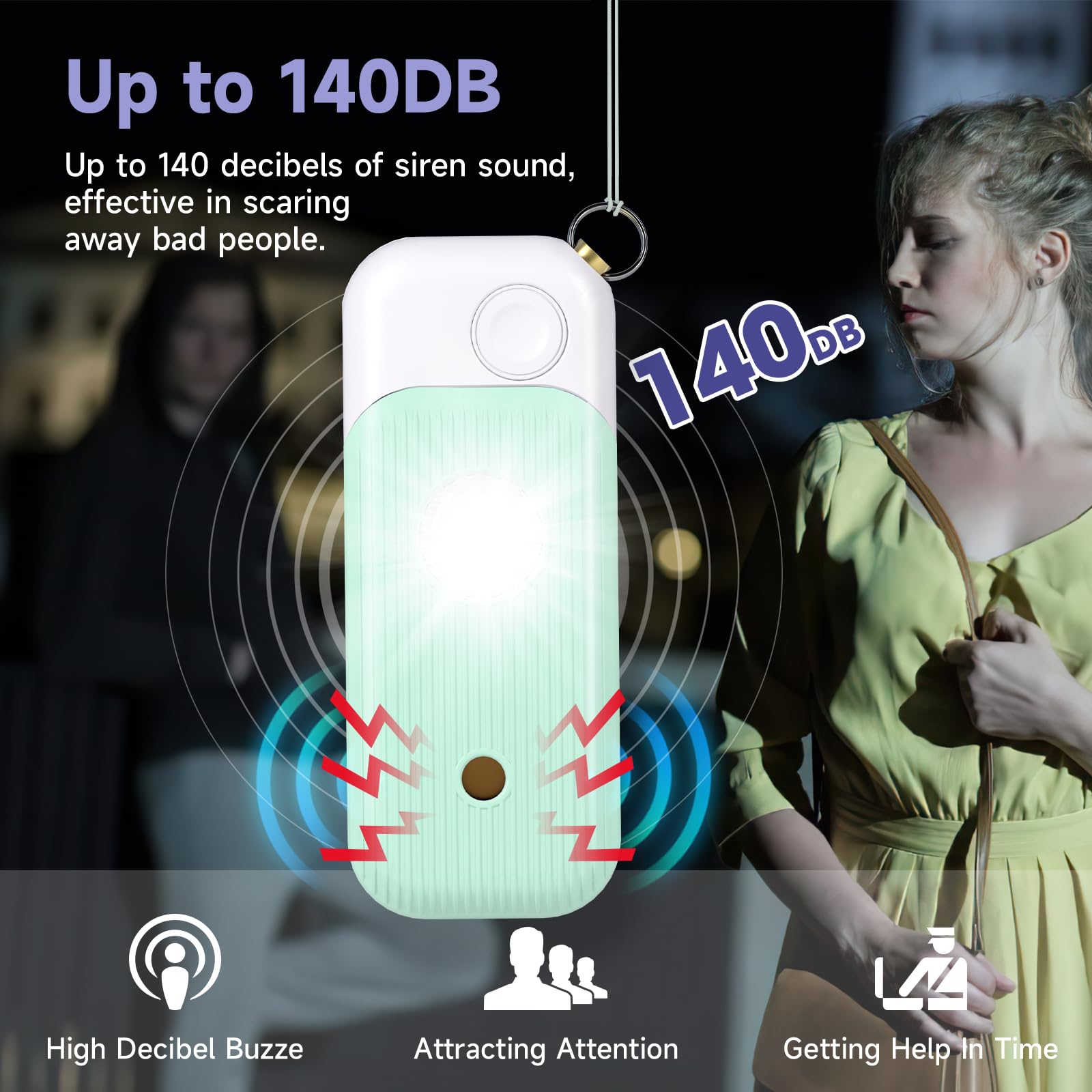 Personal Safety Alarm For Women   140Db Self Defense Keychains Siren Whistle With Sos Led Strobe Light Personal Emergency Securi