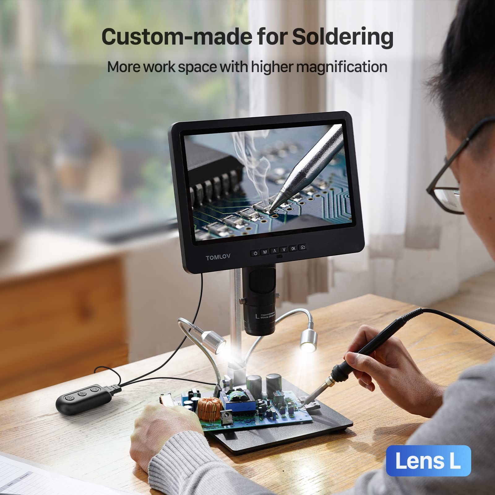 Tomlov Dm602 Pro 10.1'' Hdmi Digital Microscope 2000X, Pro Boom Arm Stand, Lcd Soldering Microscope With 3 Lens, Adults Microsco