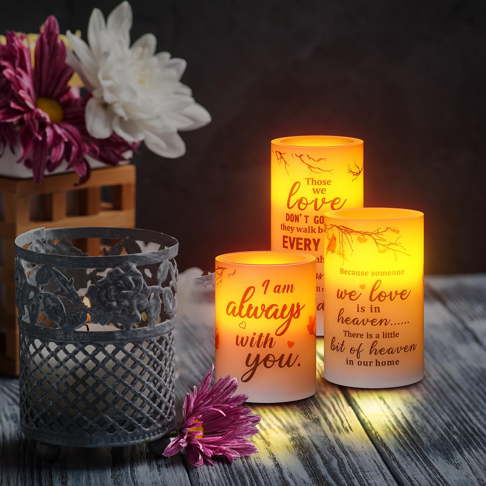 3 Pcs Memorial Candles Memorial Gifts Cardinal Flameless Led Candles Lights Religious Gifts For Loss Of Loved One Sympathy Flame