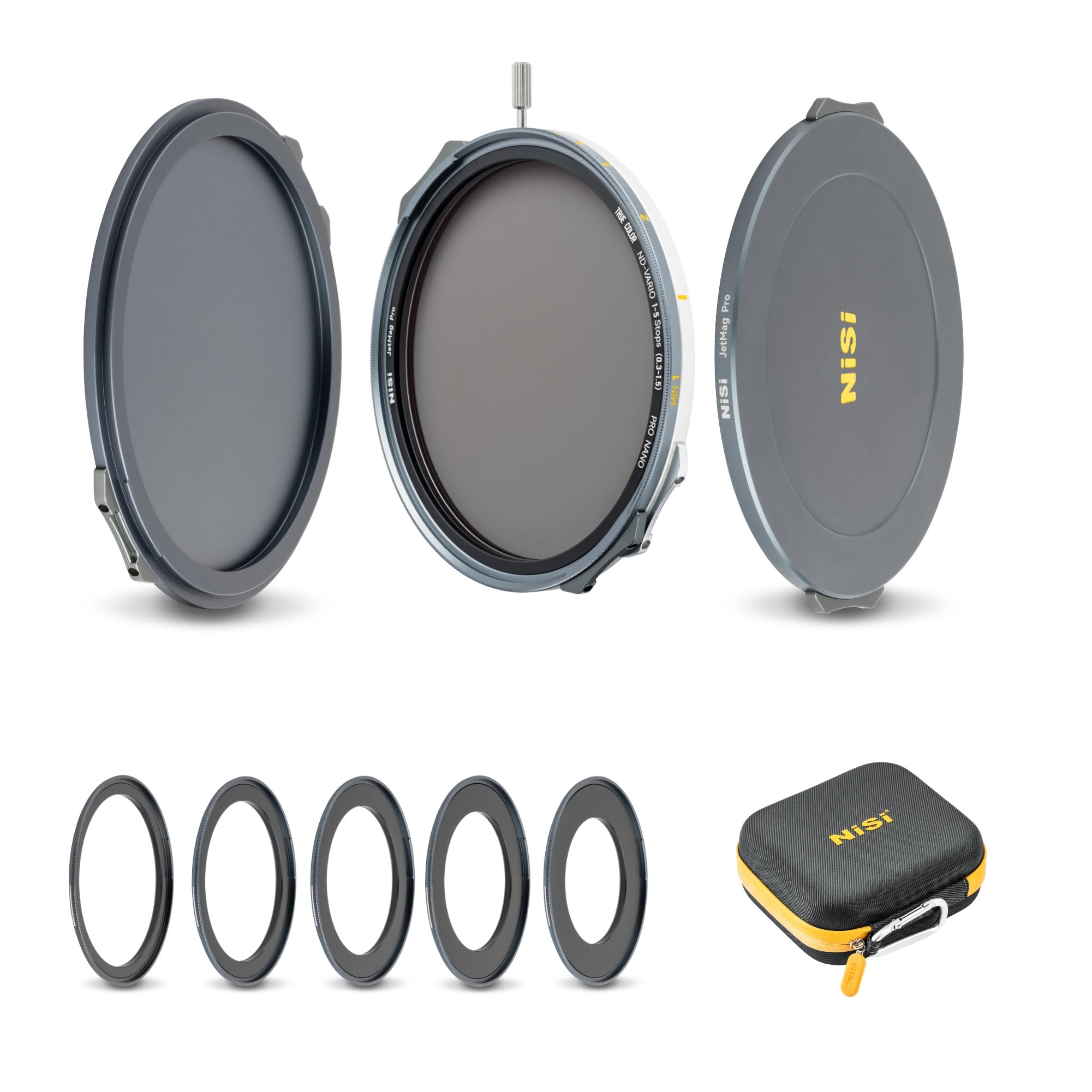 NiSi JetMag Pro 67MAG VND Flex Kit Magnetic Filter Kit - 1-5 Stops True Color VND, 67mm/72mm/77mm/ 82mm Adapters, 2X Front Cap,