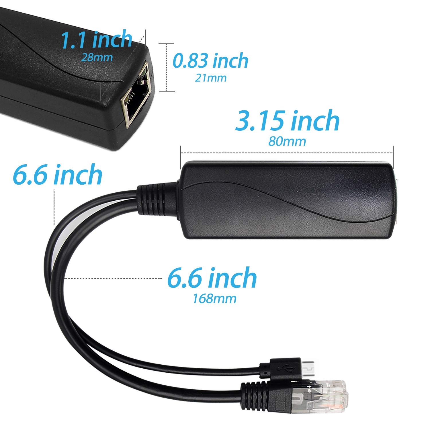 Revodata Gigabit Micro Usb Poe Splitter 5V 2.4A, Ieee 802.3Af Standard 10/100/1000Mbps For Raspberry Pi 3B, Google Wifi, Tablets