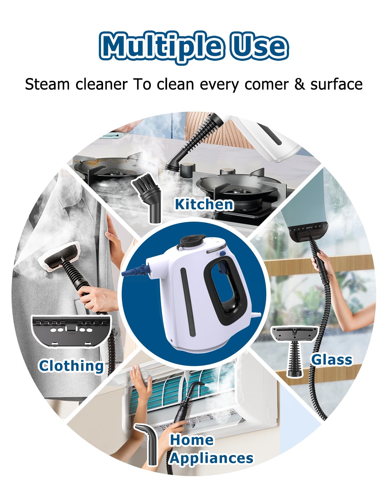 Eryxo Handheld Steam Cleaner, Upgraded Pressurized Steamer For Cleaning With 11 Accessories, 15 Seconds Fast Heating, High Tempe