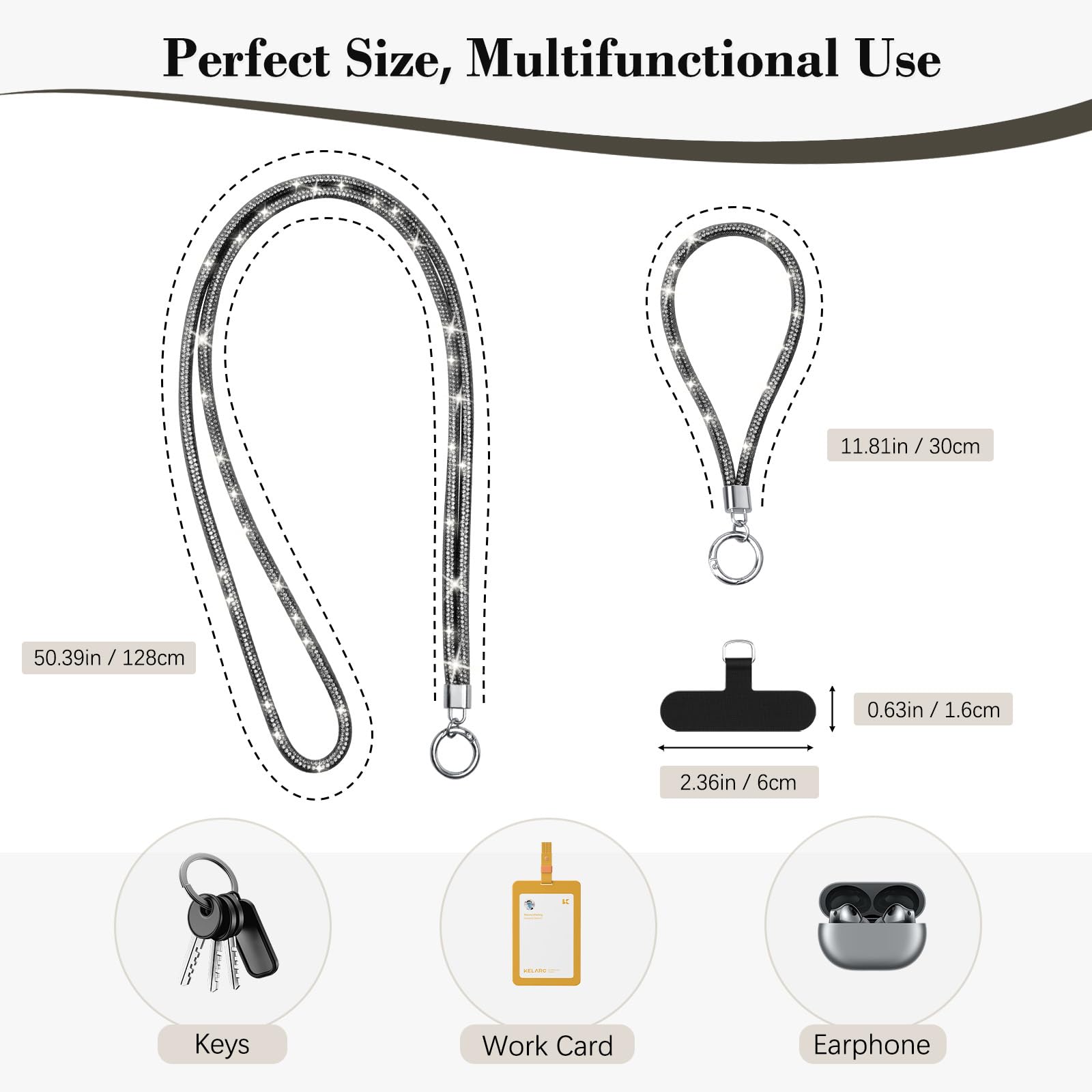 Timovo Universal Phone Lanyard Crossbody, Rhinestone Cell Phone Chain Anti-Theft With 1   Shiny Phone Strap, 1   Wrist Strap, 2