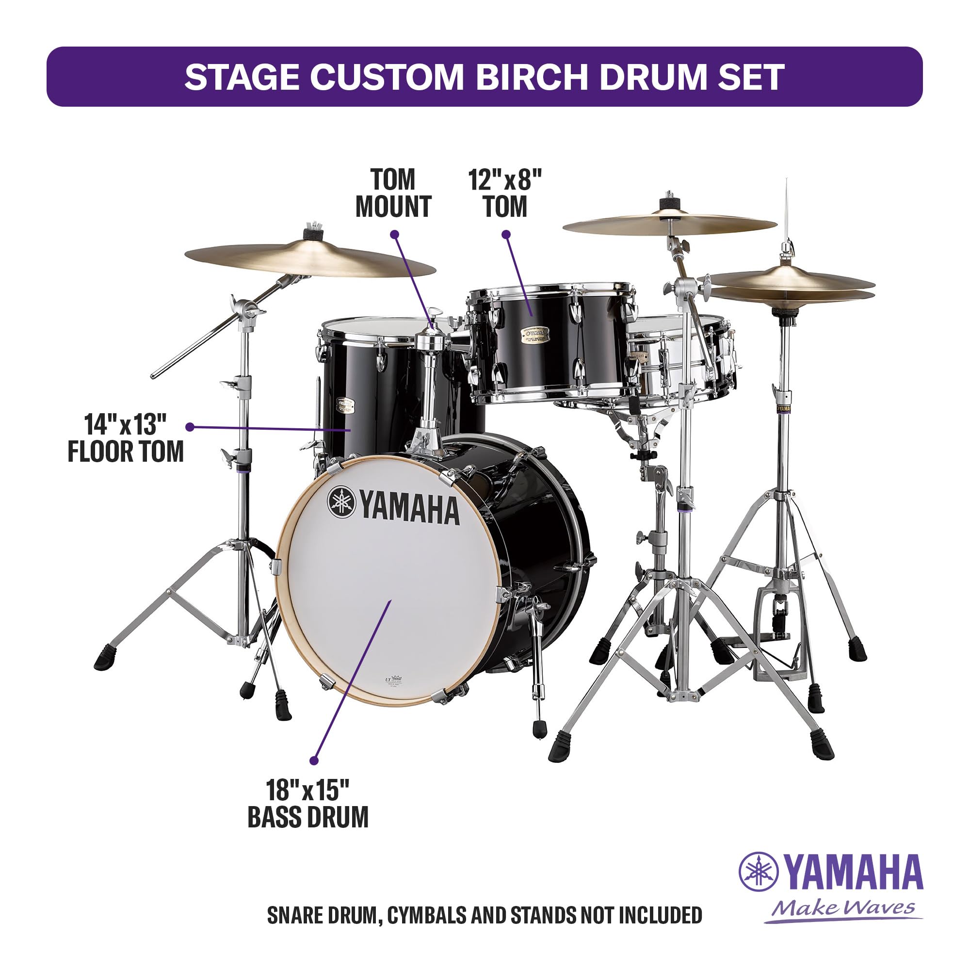Yamaha Stage Custom Birch 3Pc Bop Drum Shell Pack - 18 Kick, Raven Black