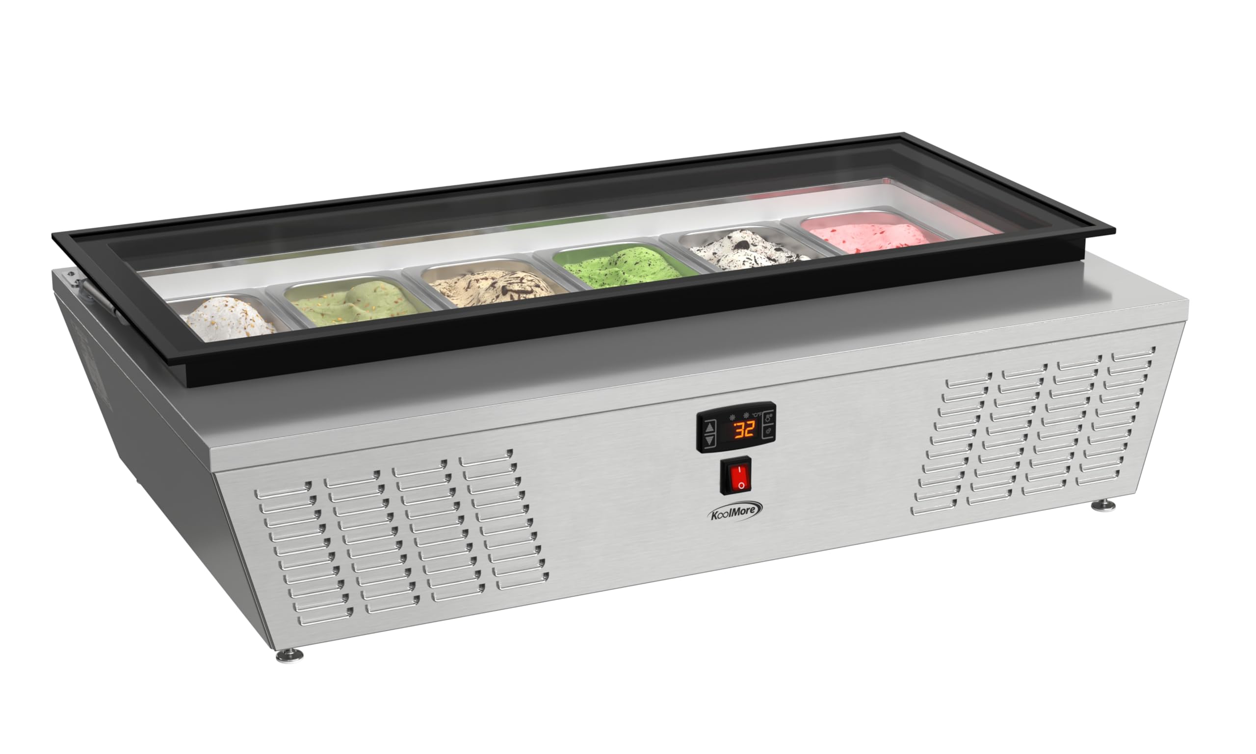 KoolMore KM-CGD-6P45 45 in. 6-Pan Countertop Ice Cream Display Freezer with Glass Top, ETL Listed