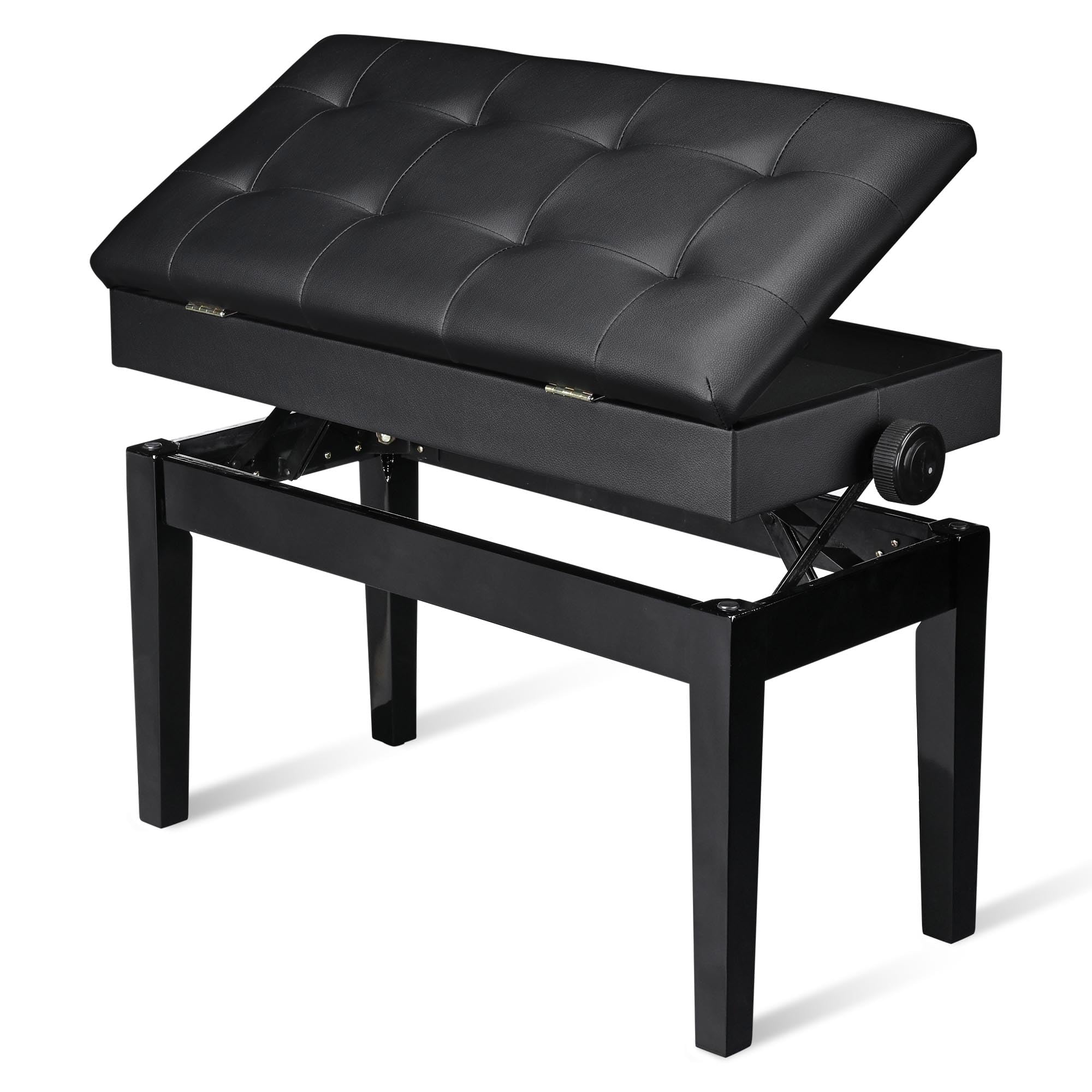 Aw Adjustable Duet Piano Bench Pu Leather Padded Wooden Keyboard Stool Storage For Music Books Black