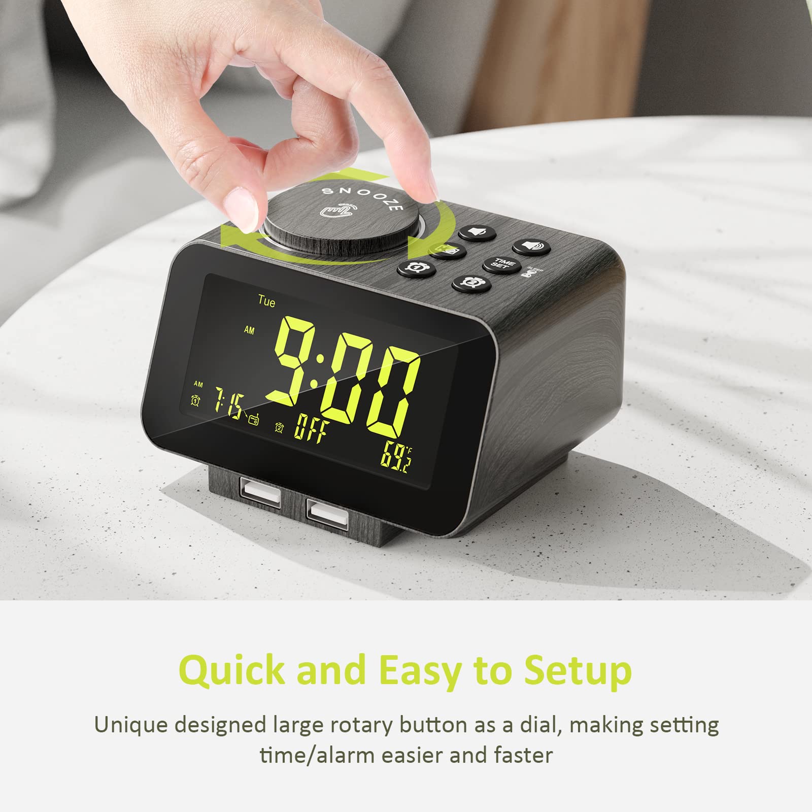 Uscce Alarm Clock Radio For Bedroom   0 100% Dimmer, 2 Usb Chargers, Dual Alarm With Weekday/Weekend Mode, Fm Radio W/Auto Off T